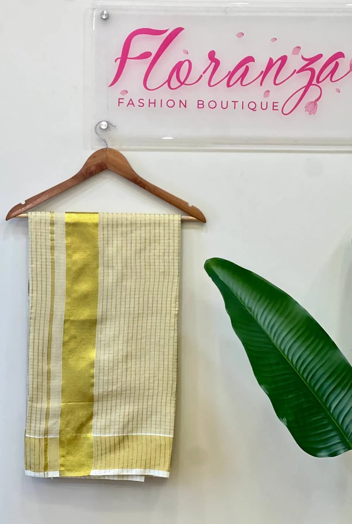 Onam Special Kerala Saree in Tissue - Off- White with small square