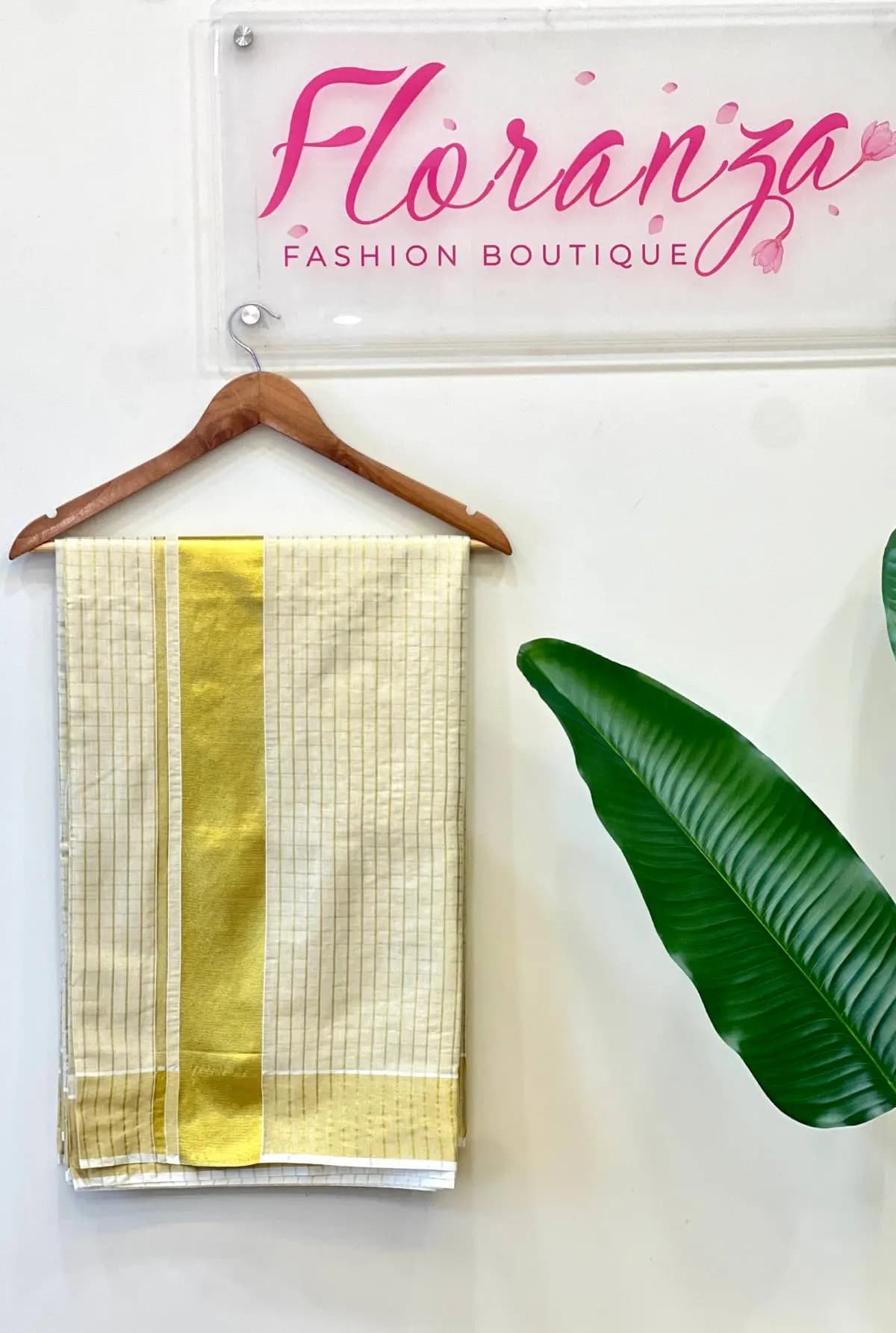 Onam Special Kerala Saree in Tissue - Off- White with medium square