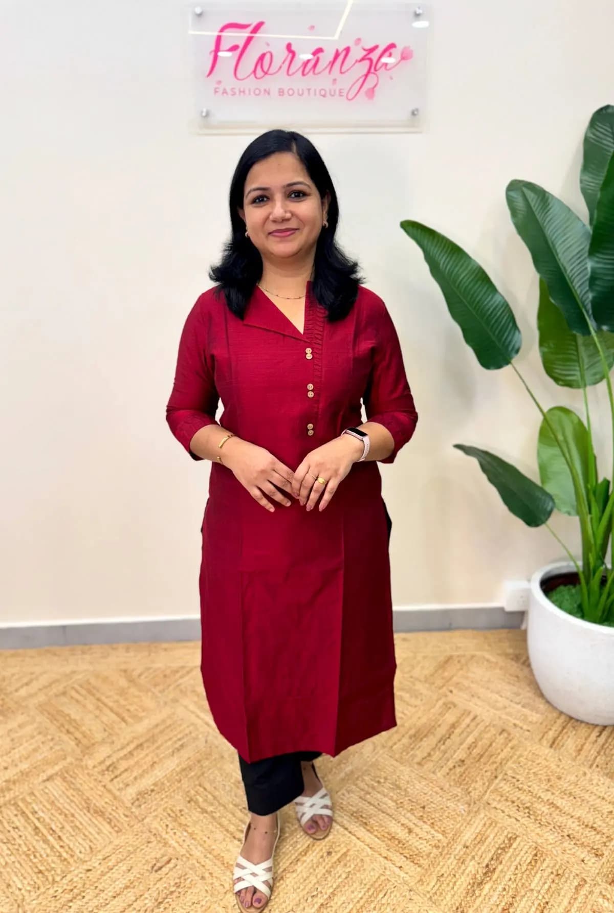 Kurti in Slub Silk - Reddish Maroon