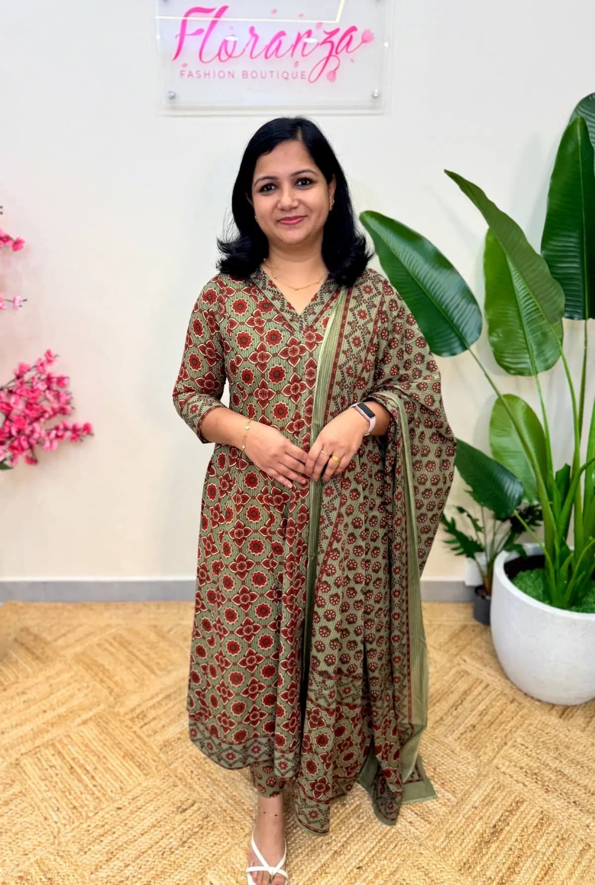 Offer Sale - Anarkali 3 piece set in cotton -  Light Pastel Green