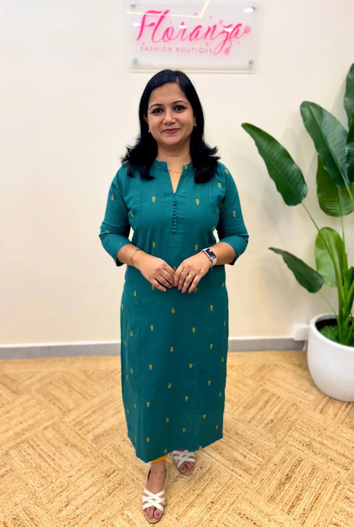 Casual Wear Kurti in Pure Cotton - Teal and Bottle Green mix