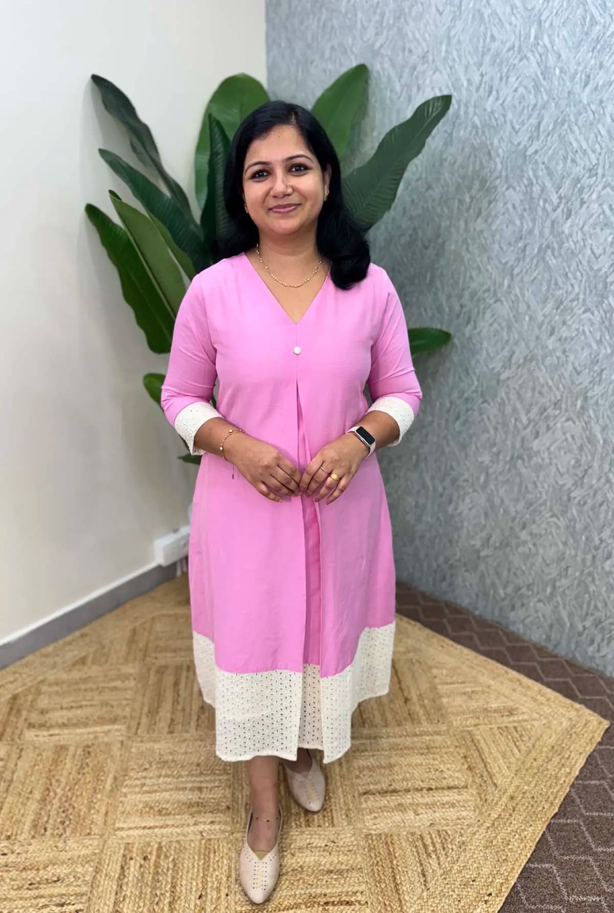 Florista A line kurti in Slub Silk - Pink