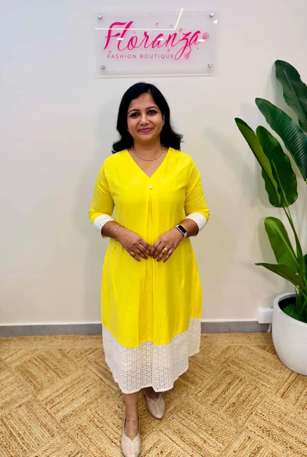Florista A line kurti in Slub Silk - Bright Yellow