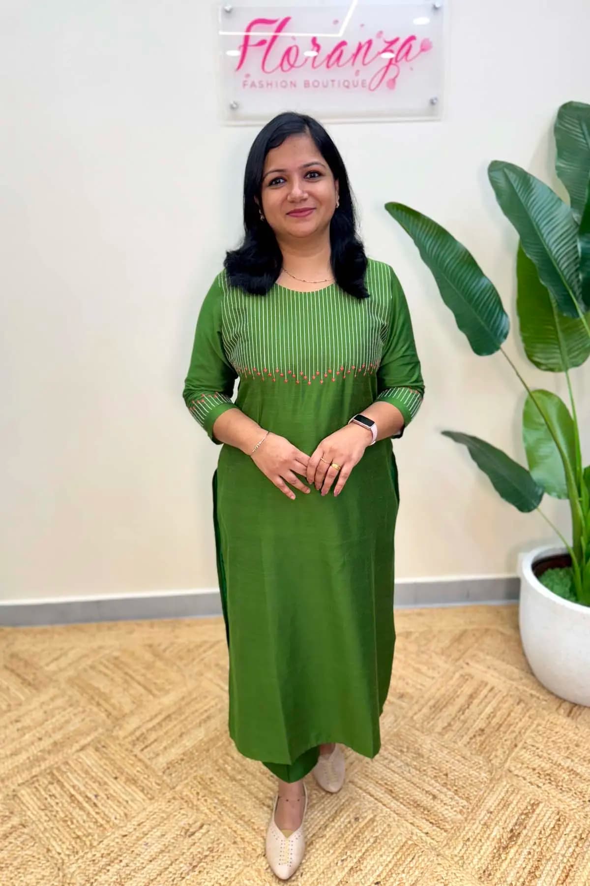 Kurti in Slub Silk - Parrot Green