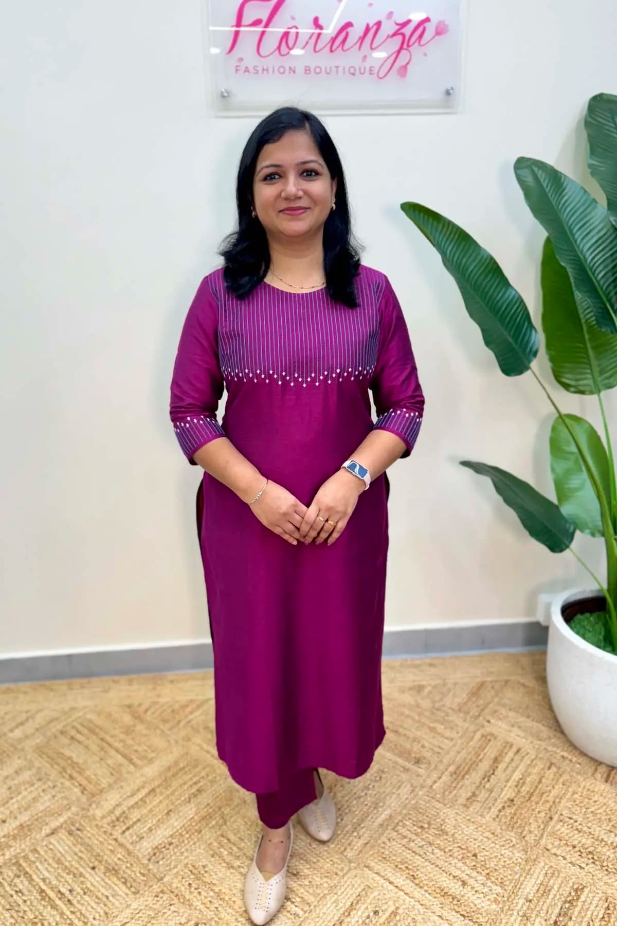 Kurti in Slub Silk - Magenta plus Purple
