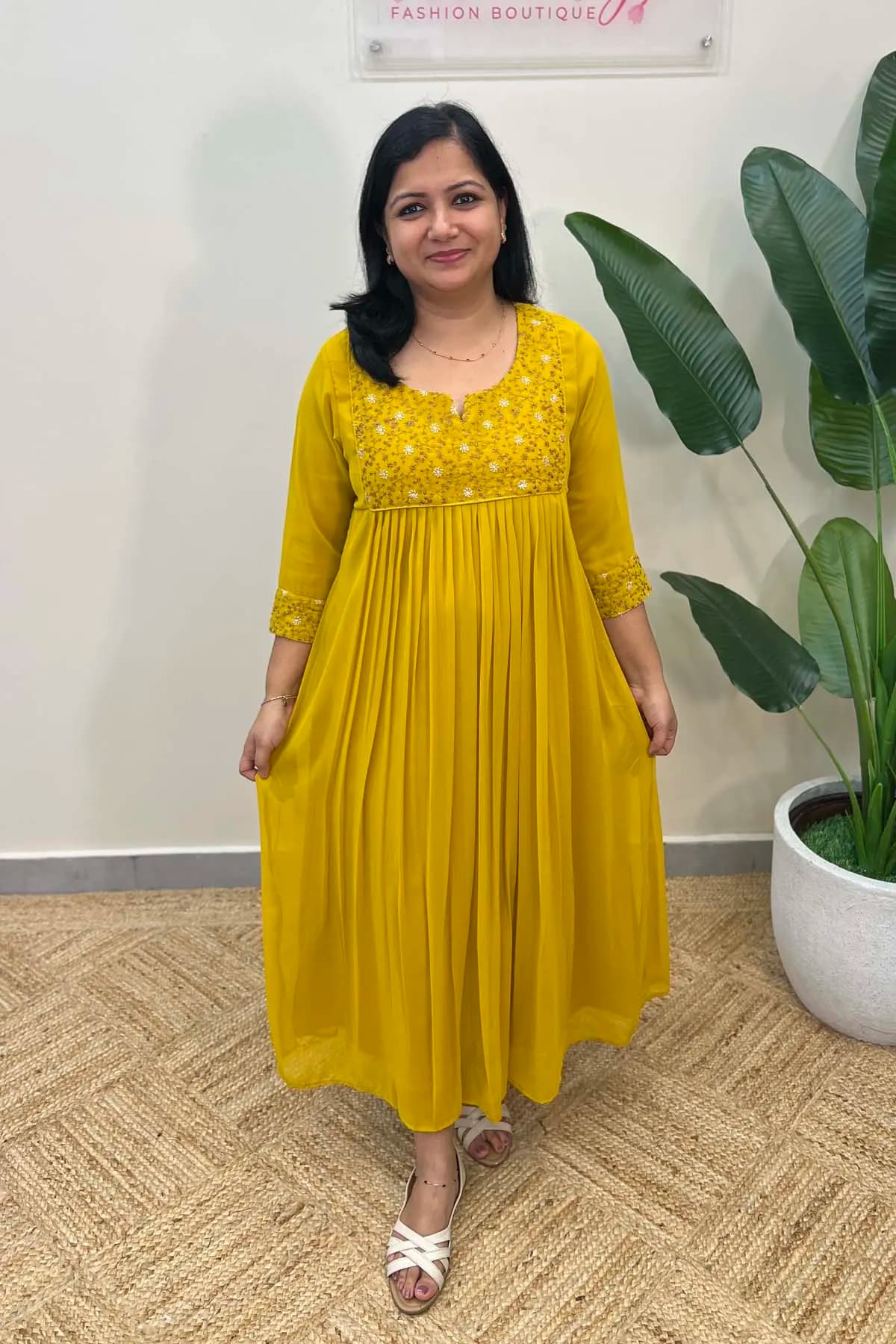 PRE-BOOK Florista A Line Kurti in Georgette - Mustard Yellow