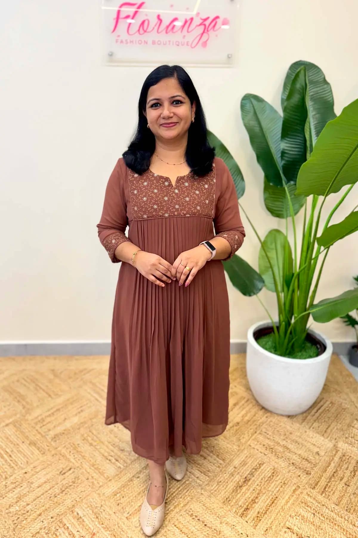 PRE-BOOK Florista A Line Kurti in Georgette - Light Chocolate Brown