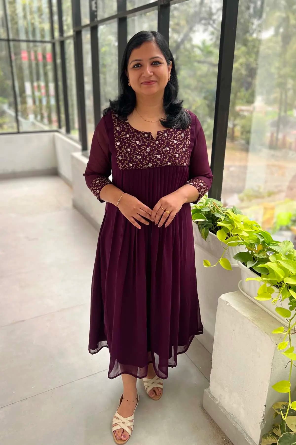 PRE-BOOK Florista A Line Kurti in Georgette - Grape
