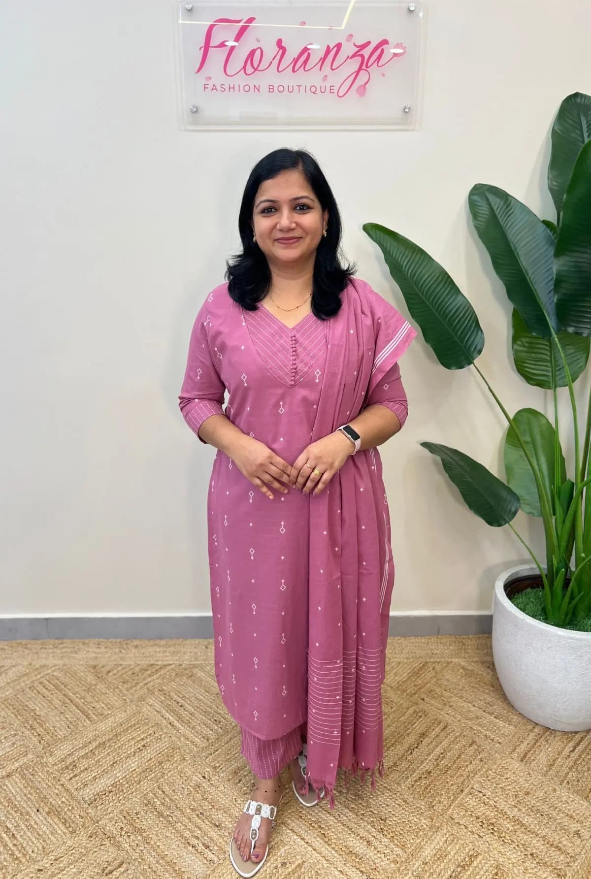 Florista 3 piece set in Hand weaved Cotton - Mauve Pink mix Onion Pink