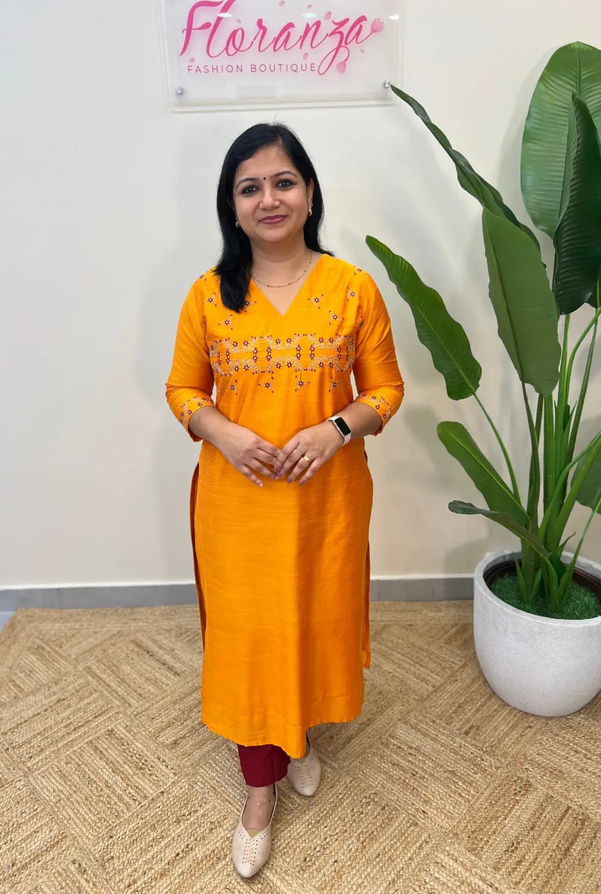Florista Kurti in Slub Silk - Dark Yellowish Orange