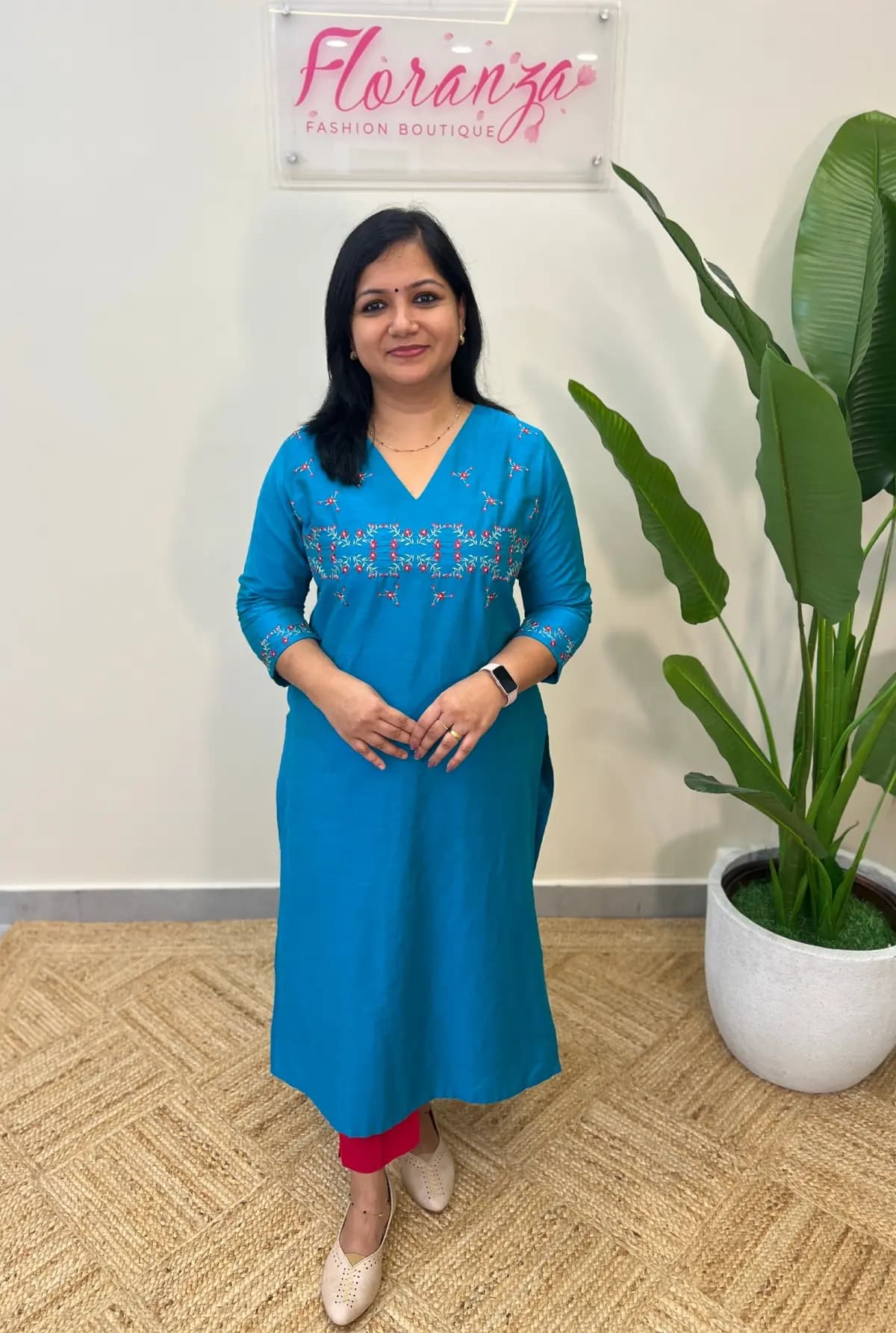 Florista Kurti in Slub Silk - Kingfisher Blue