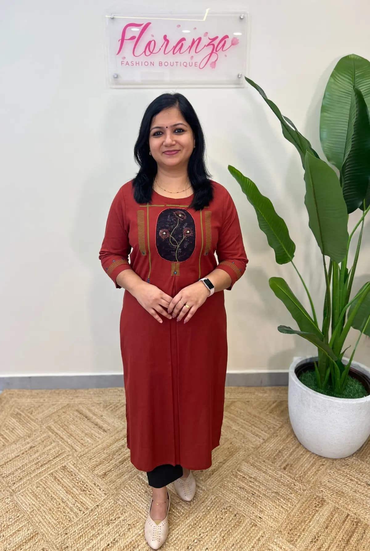 Anvita Brand Kurti in Pure Cotton -  Brick Red