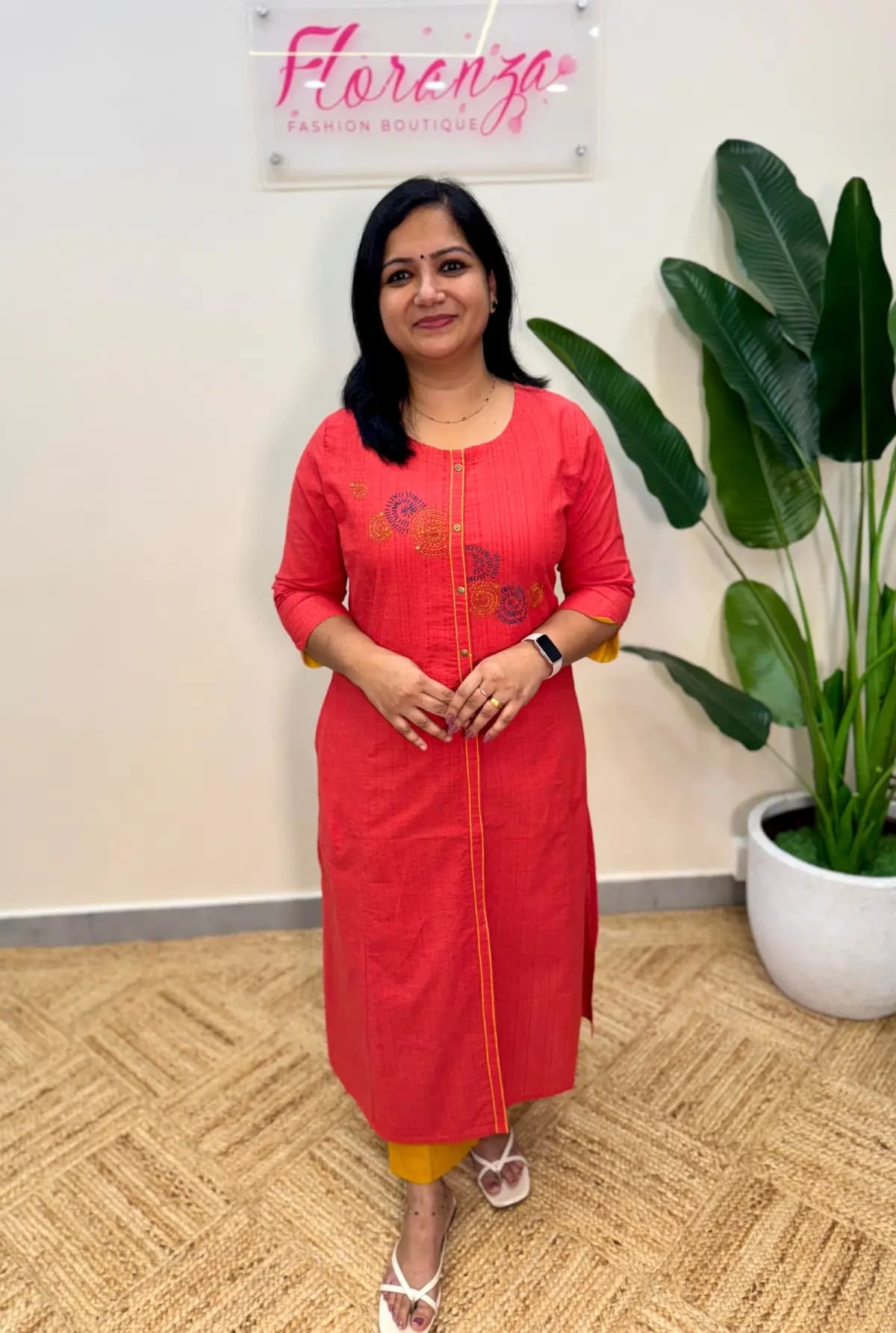 Anvita Brand Kurti in Pure Cotton - Peach & Light Orange mix