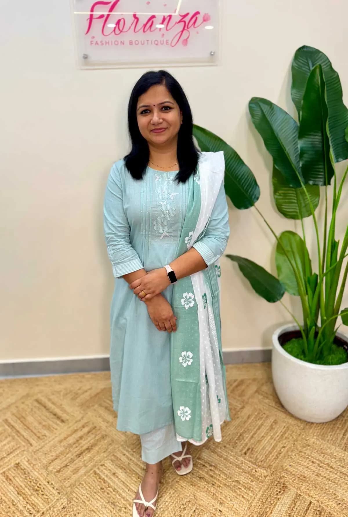 Anvita Brand premium 3 piece set in Hand Weaved Cotton - Aqua Green n Blue mix