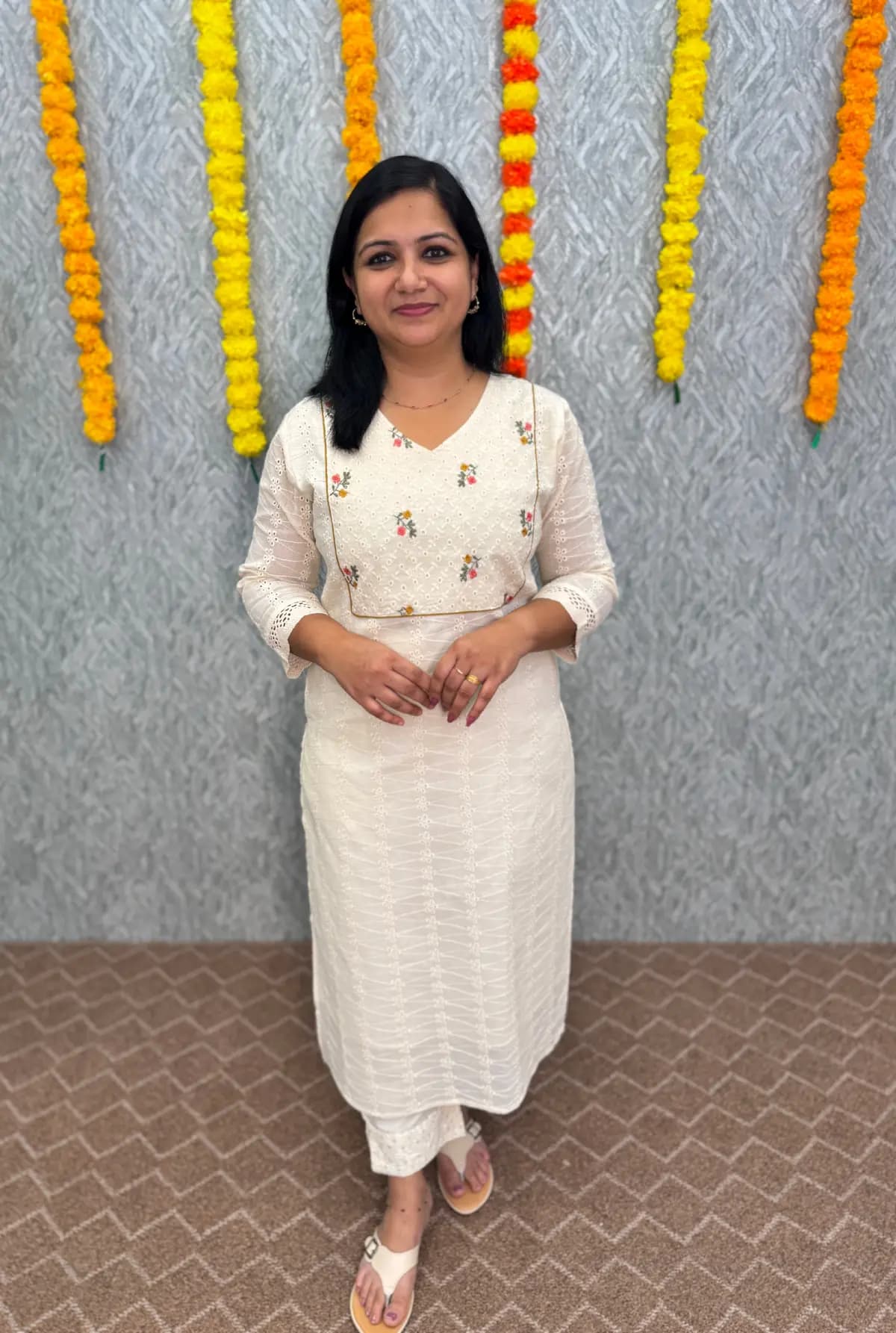 Onam Special Slitted Hakoba Embroidery Kurti - Off-White (A)