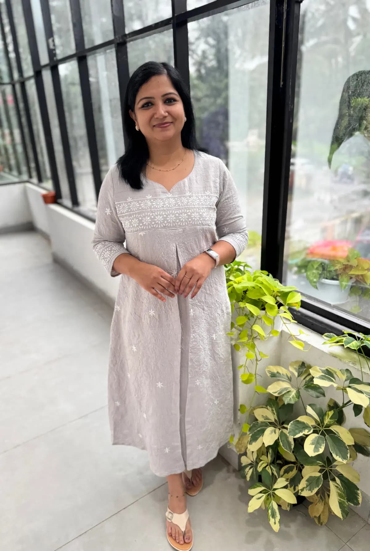 Florista Frock model Kurti in Imported fabric - Greyish Ash
