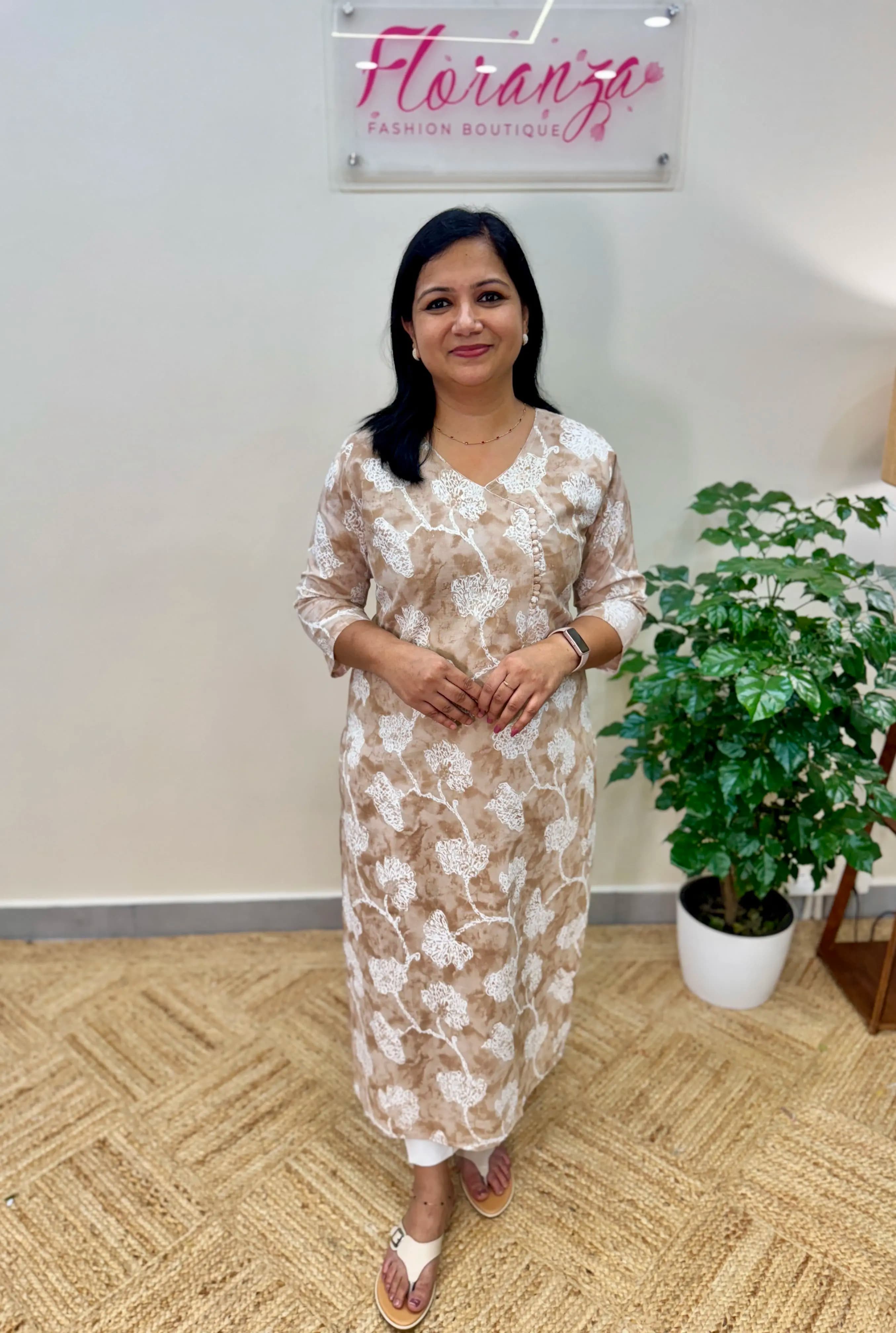 Budget friendly Kurti in Cotton - Nude Brown