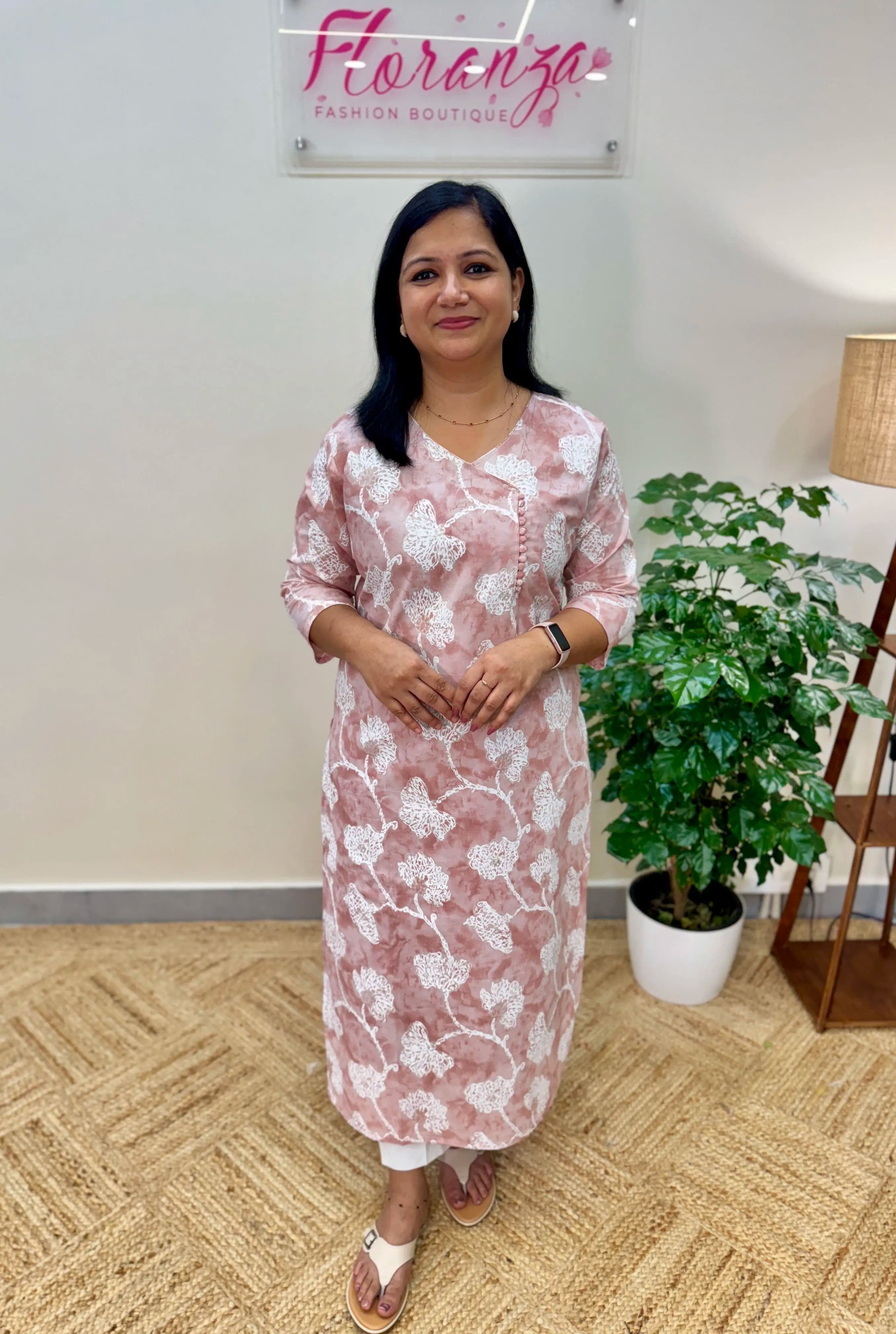 Budget friendly Kurti in Cotton - Champagne Pink n Peach mix