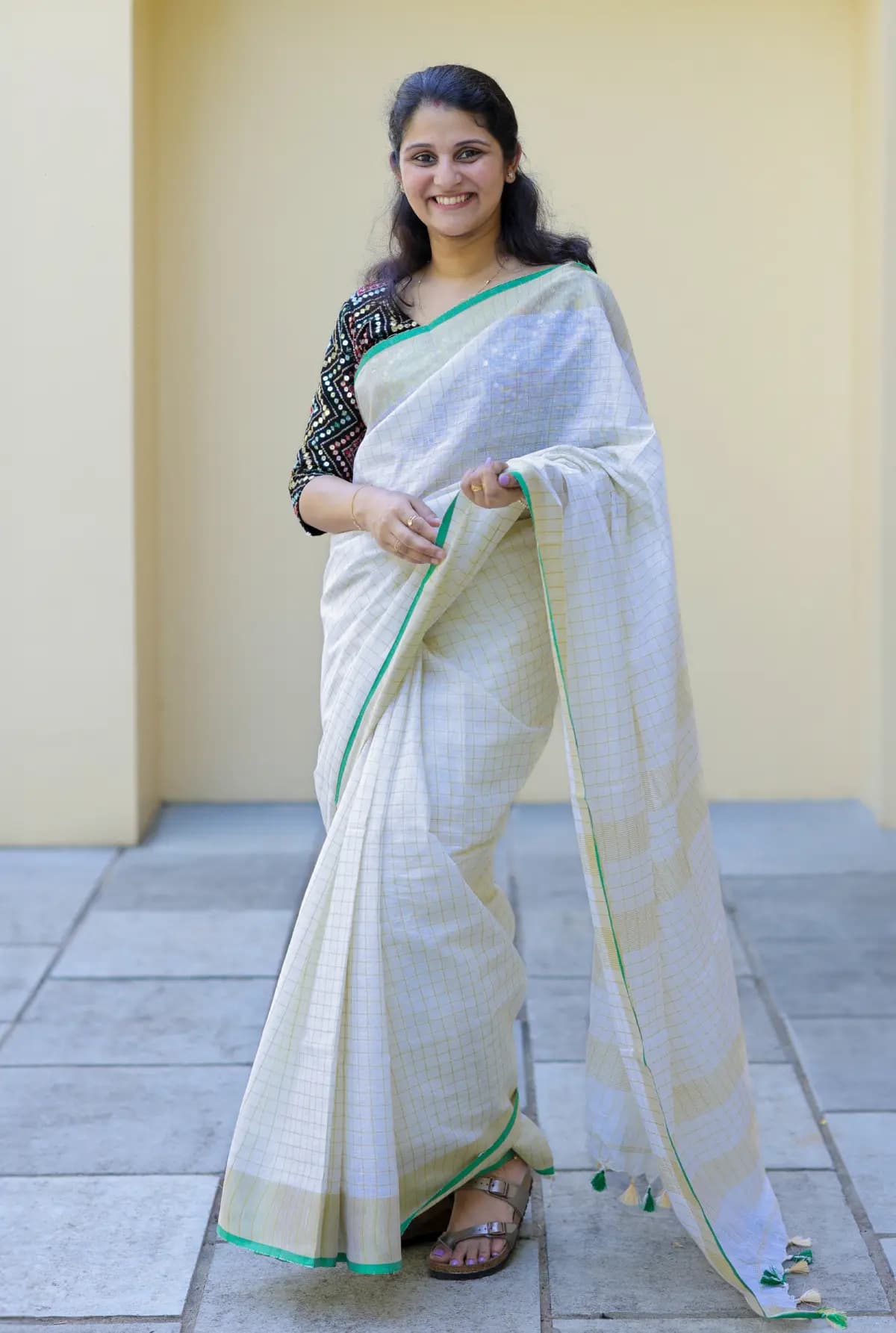 Onam special Saree in Cotton - Off-white