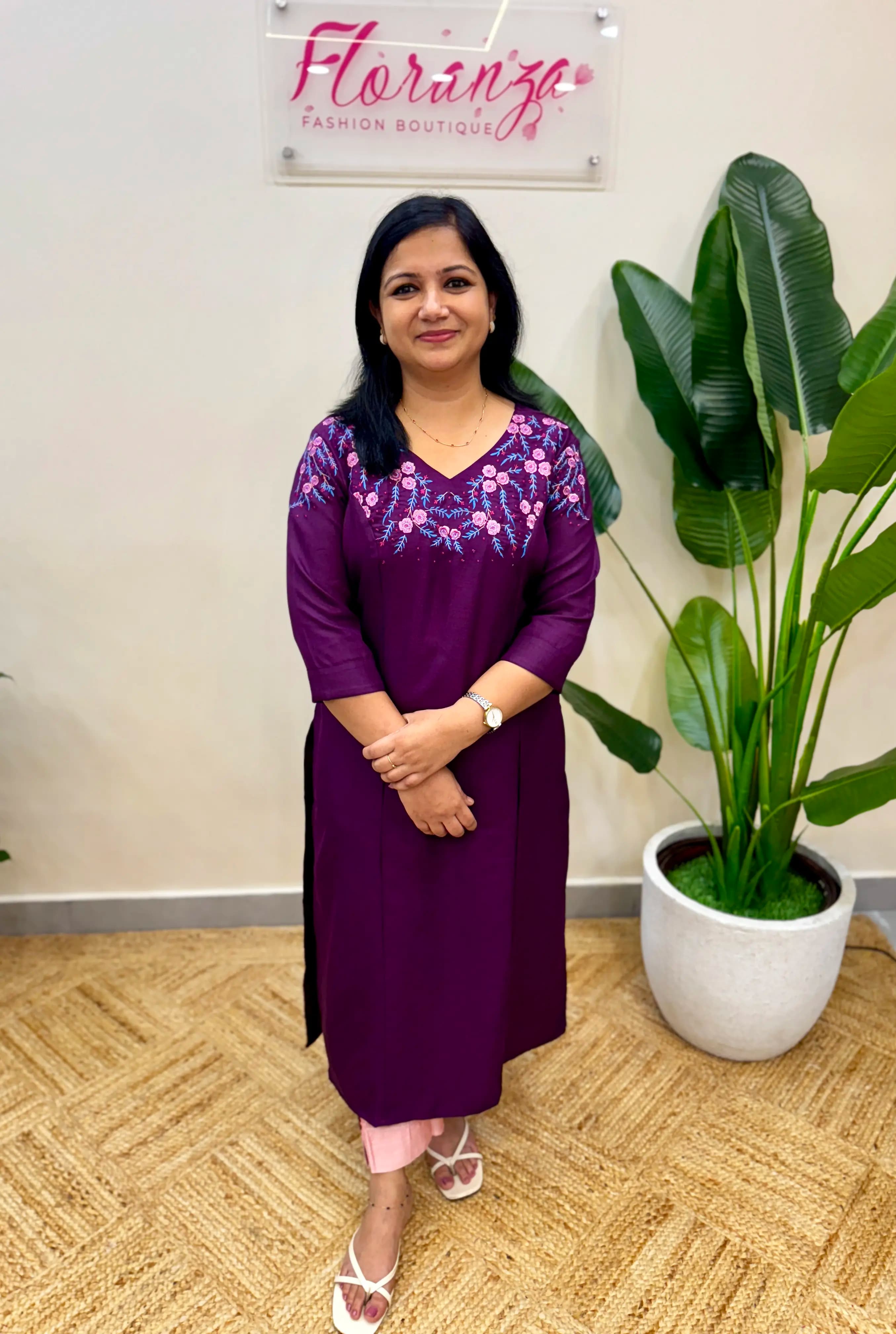 Embroidery Slitted Kurti in Imported Fabric - Grape