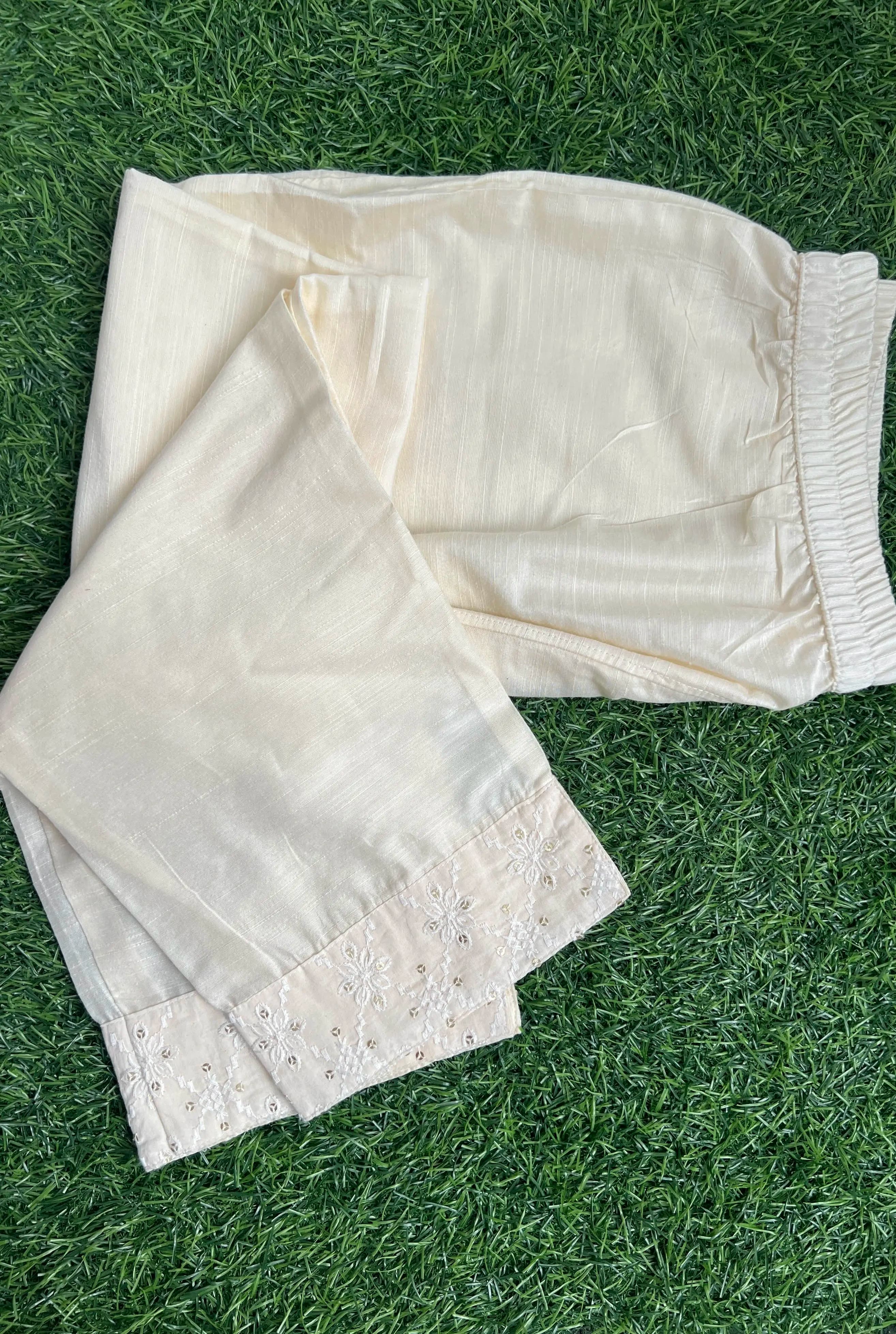 Florista Bottom in Slub Silk with Designer Patch - Off-White