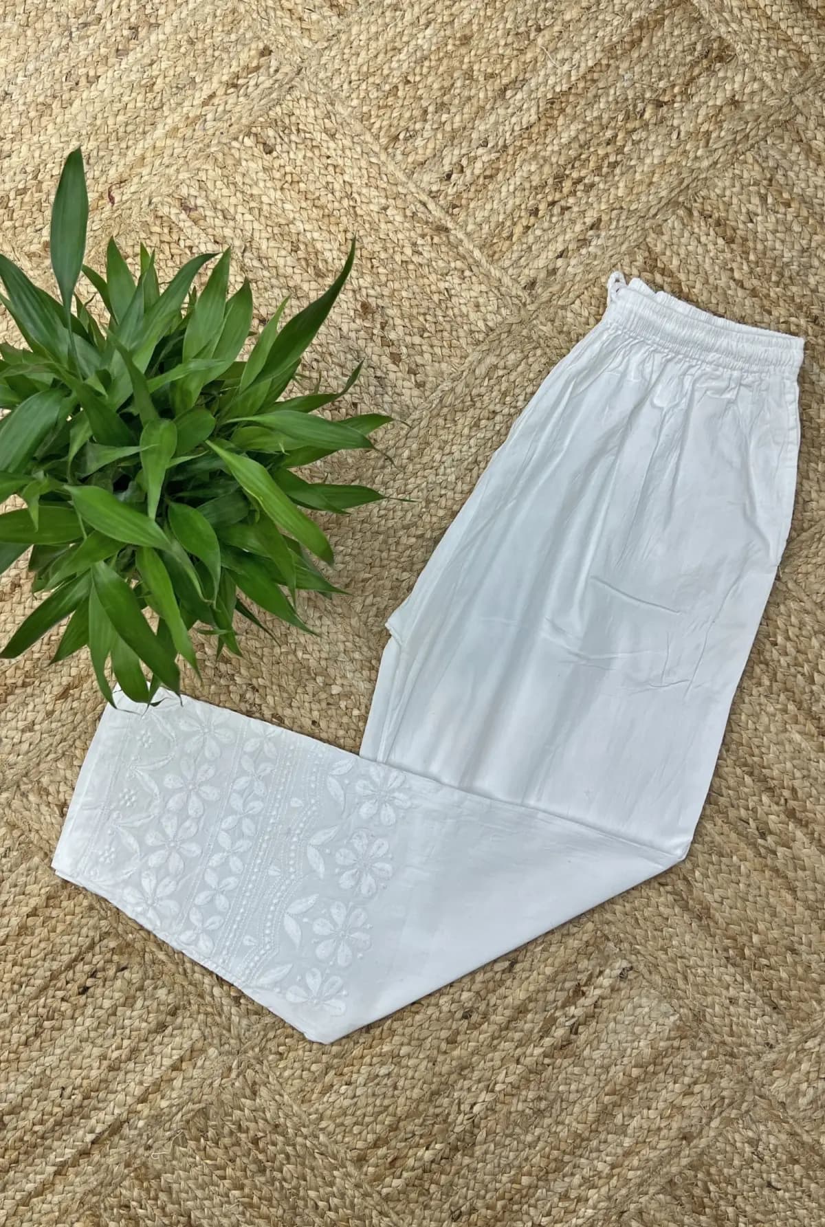 Chickankari bottom in Lycra fabric -  White- B