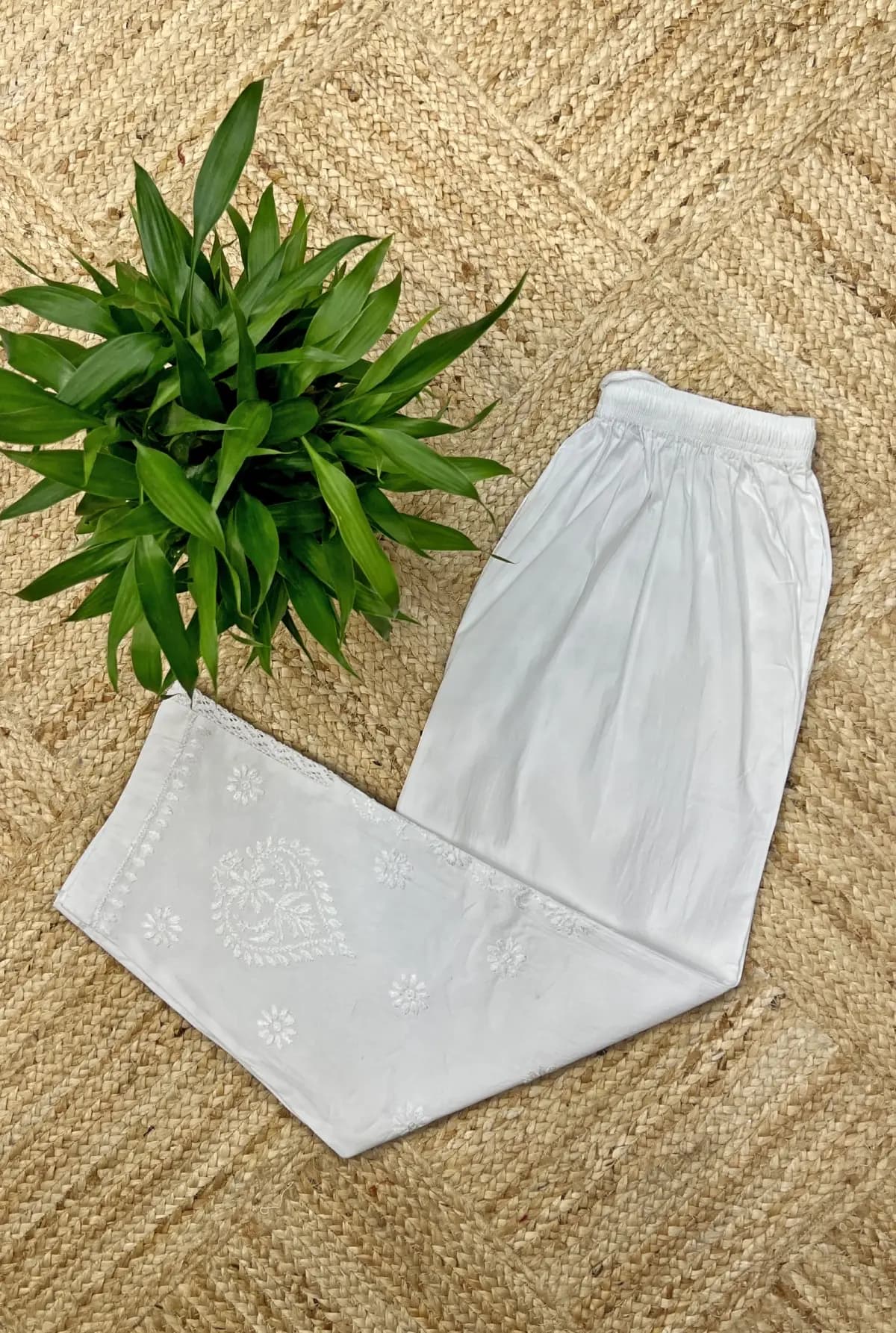Chickankari bottom in Lycra fabric -  White- D