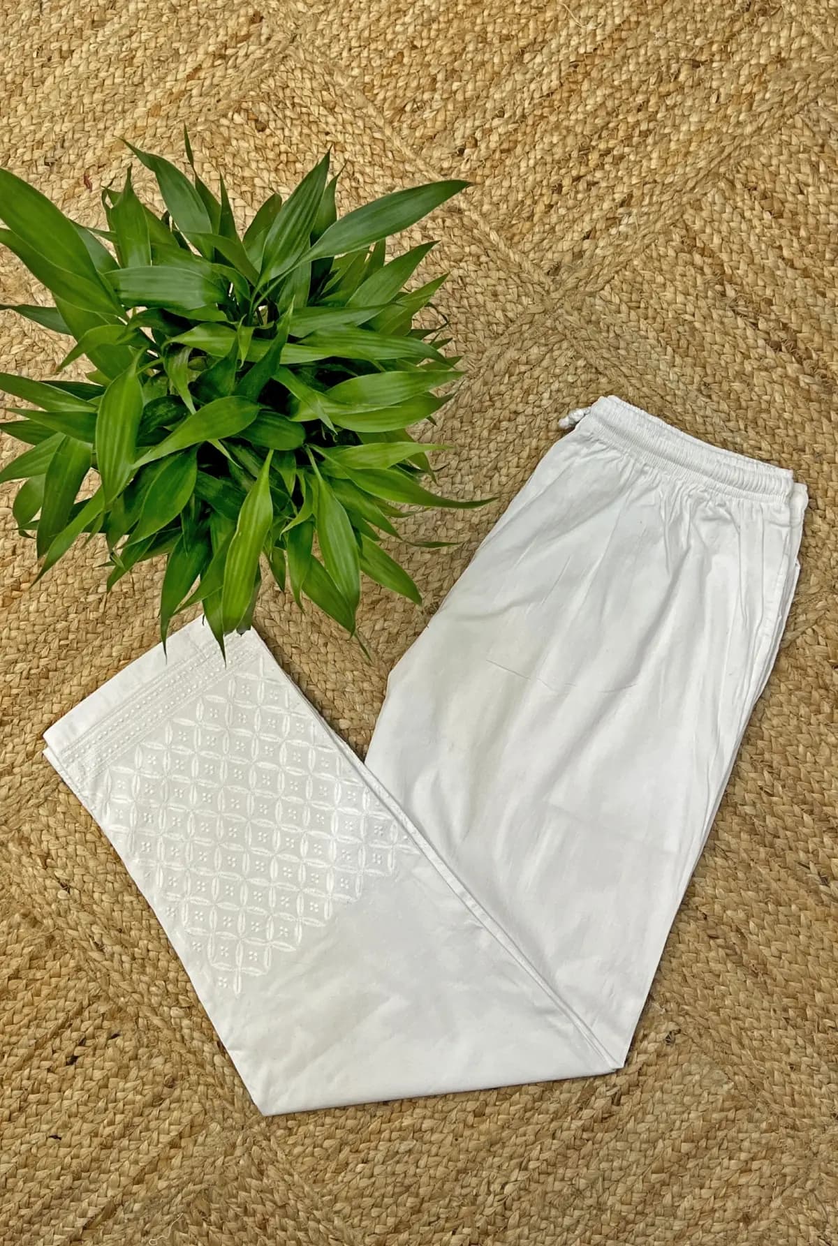 Chickankari bottom in Lycra fabric -  White- E