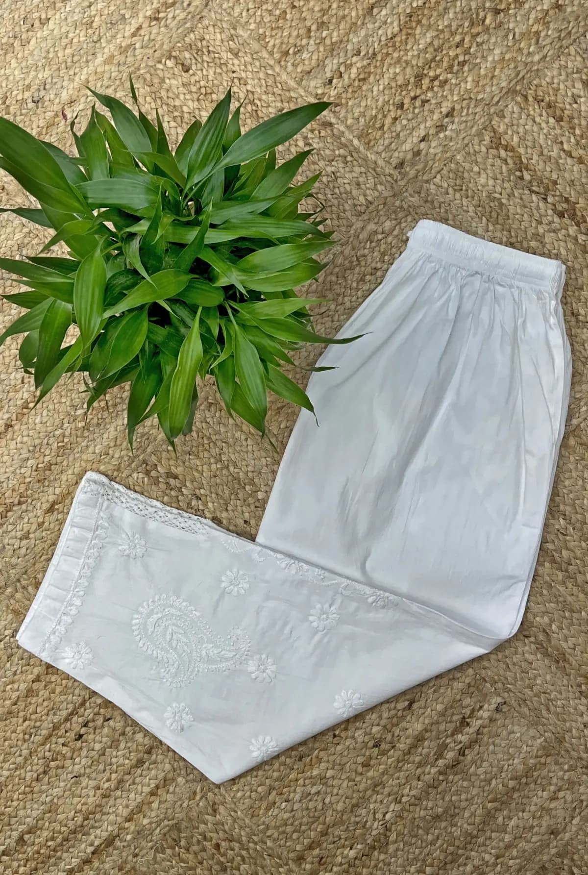 Chickankari bottom in Lycra fabric -  White- F