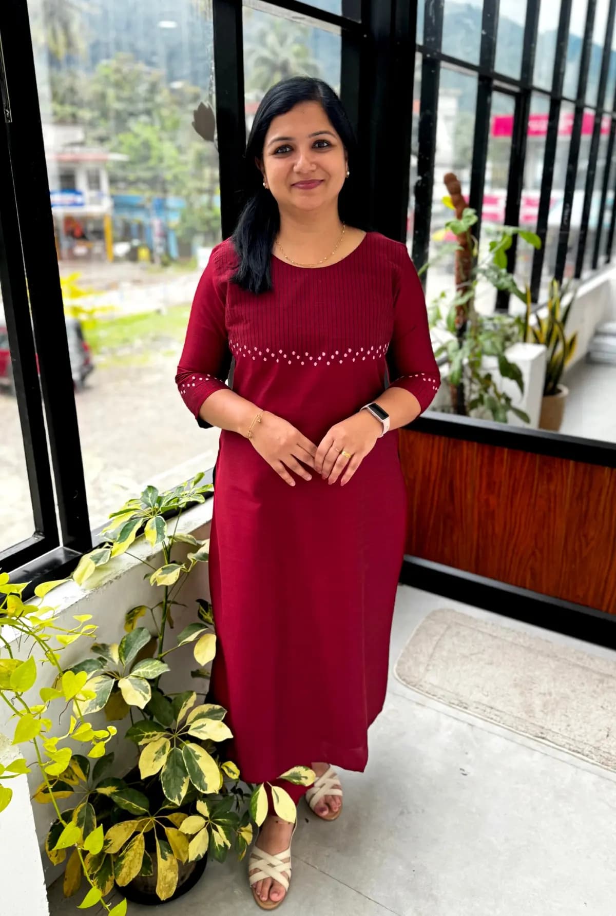 Kurti in Slub Silk - Dark Reddish Maroon