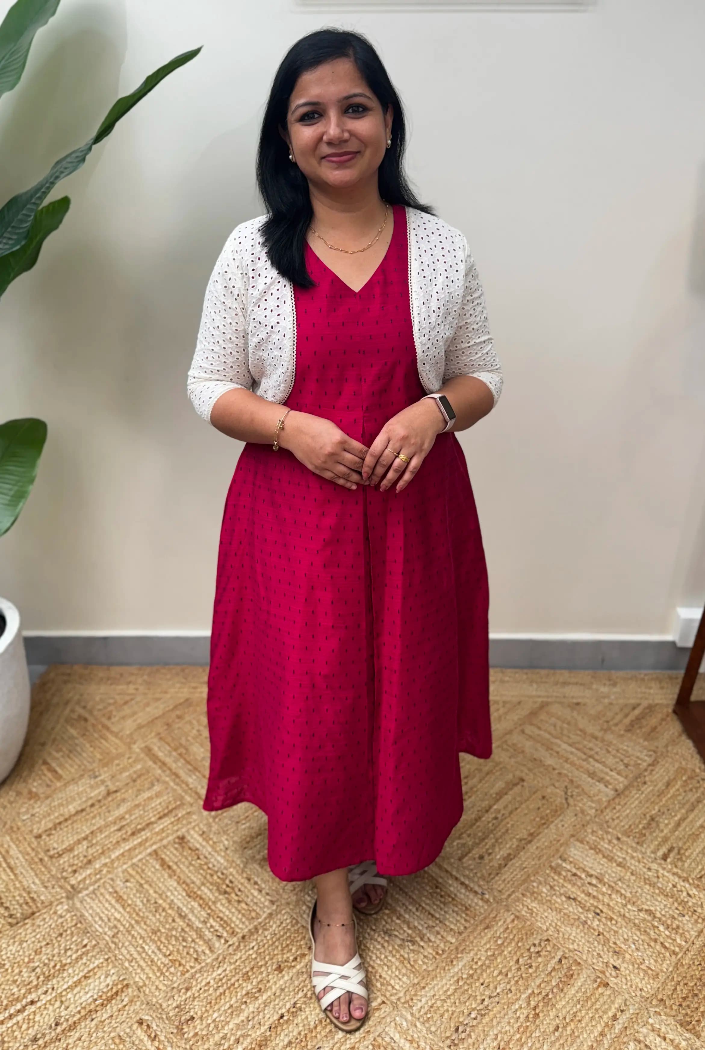 Florista Jacket n Sleeveless top in Cotton silk - Rani Pink