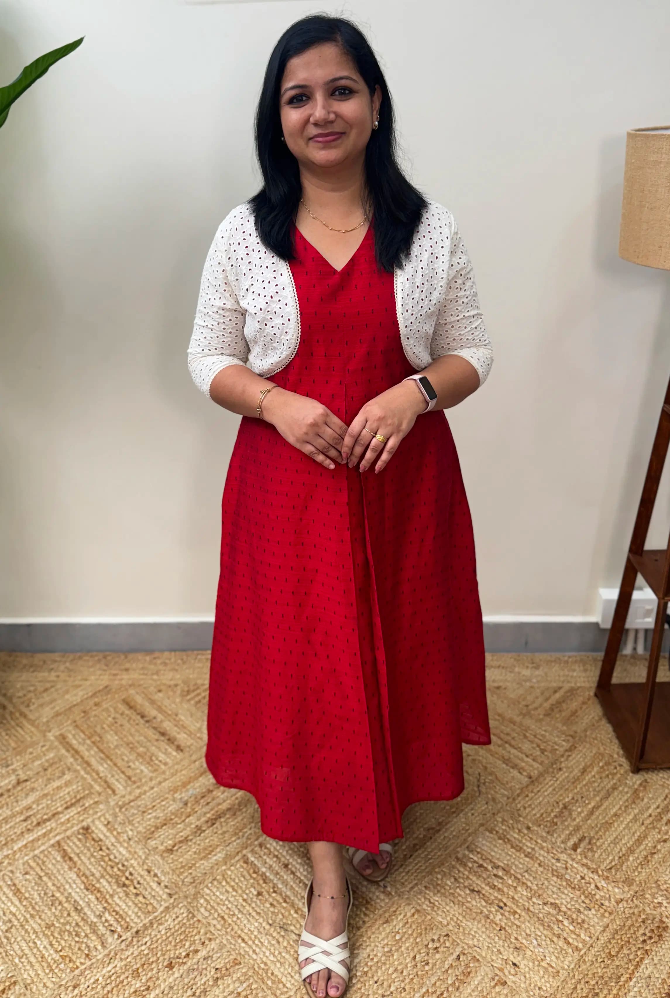 Florista Jacket n Sleeveless top in Cotton silk - Red