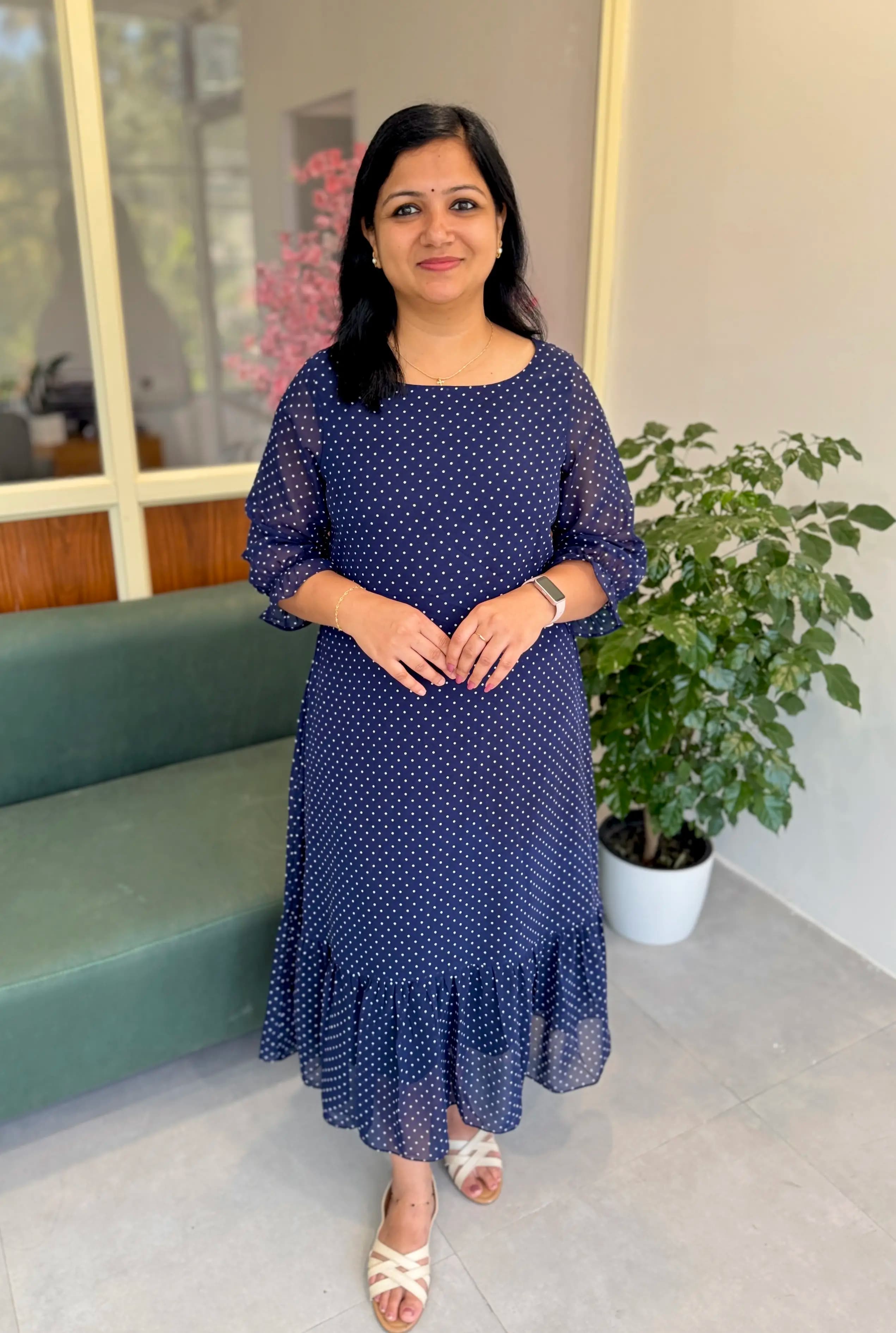 Florista Frock model Kurti in Georgette - Navy Blue