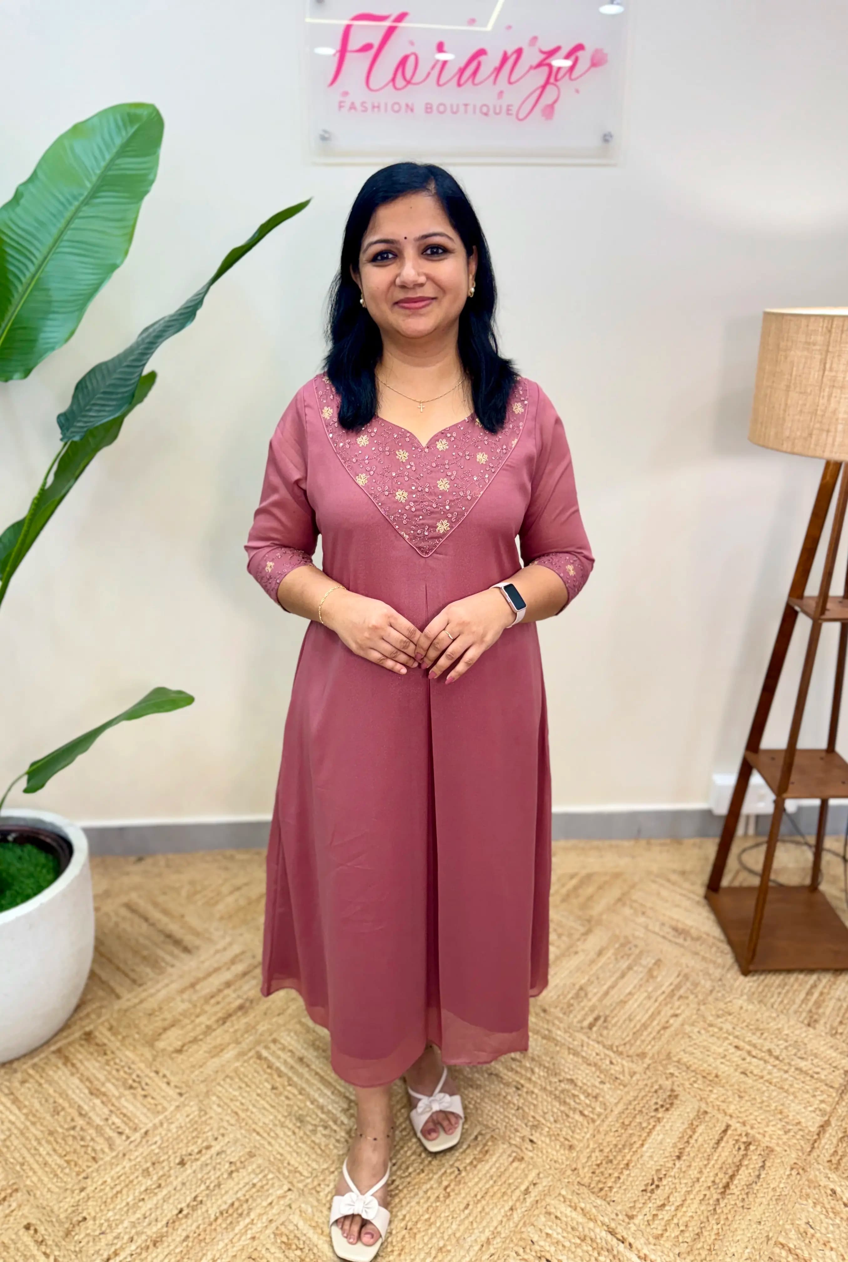 Florista Kurti in Premium Brand Georgette - Onion Pink