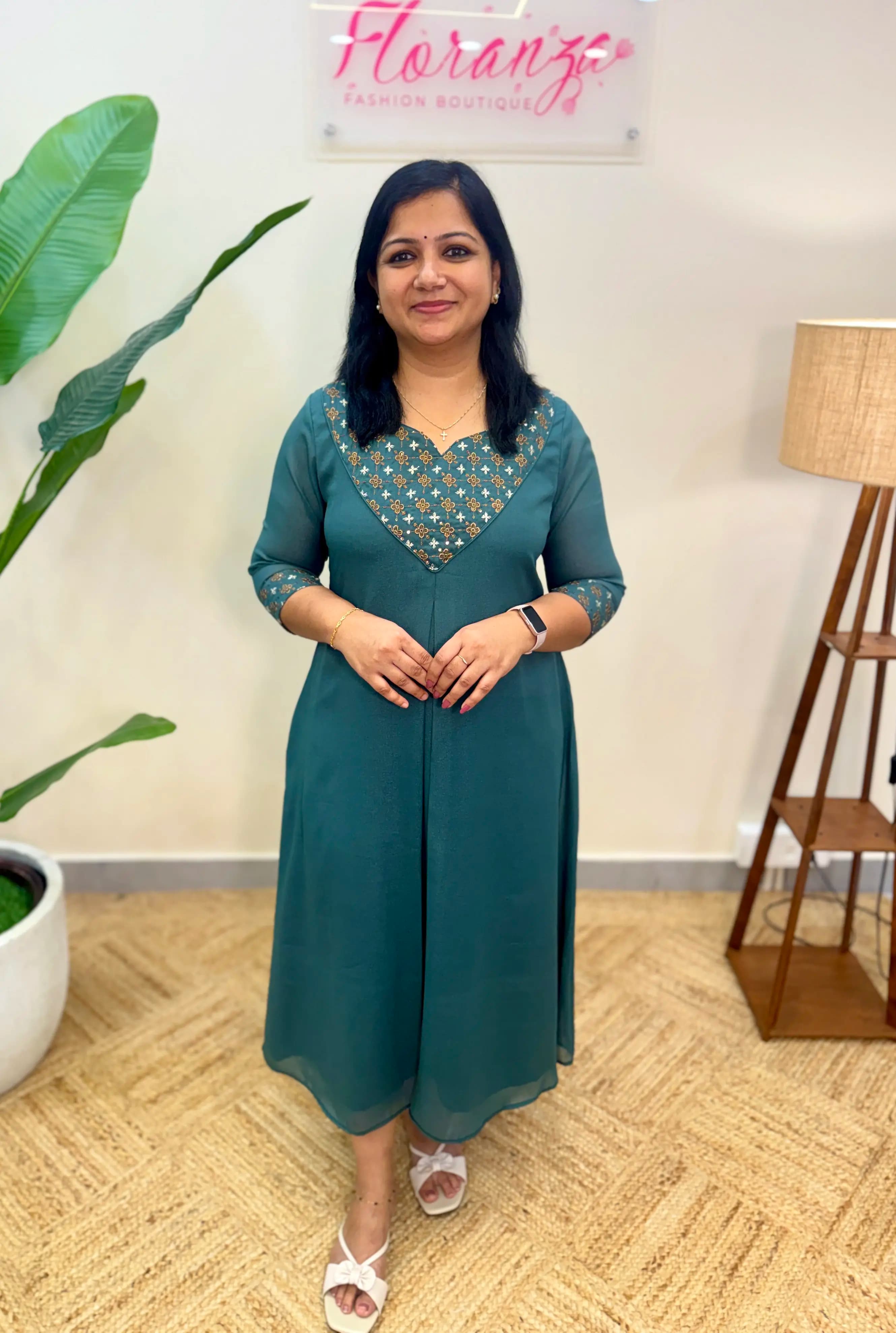 Florista Kurti in Premium Brand Georgette - Dark Pastel Green