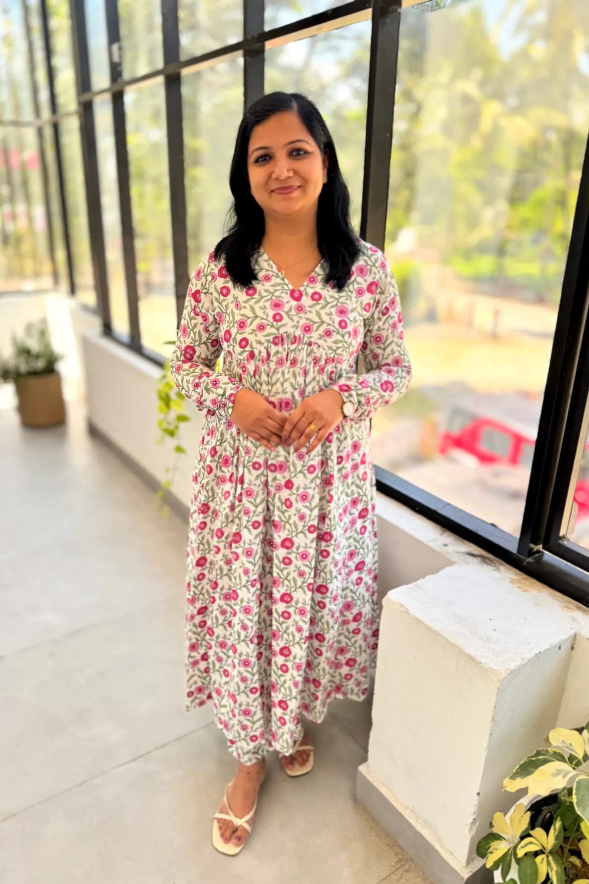 Florista Alia Cut Co-ord Set in  cotton - White n Pink