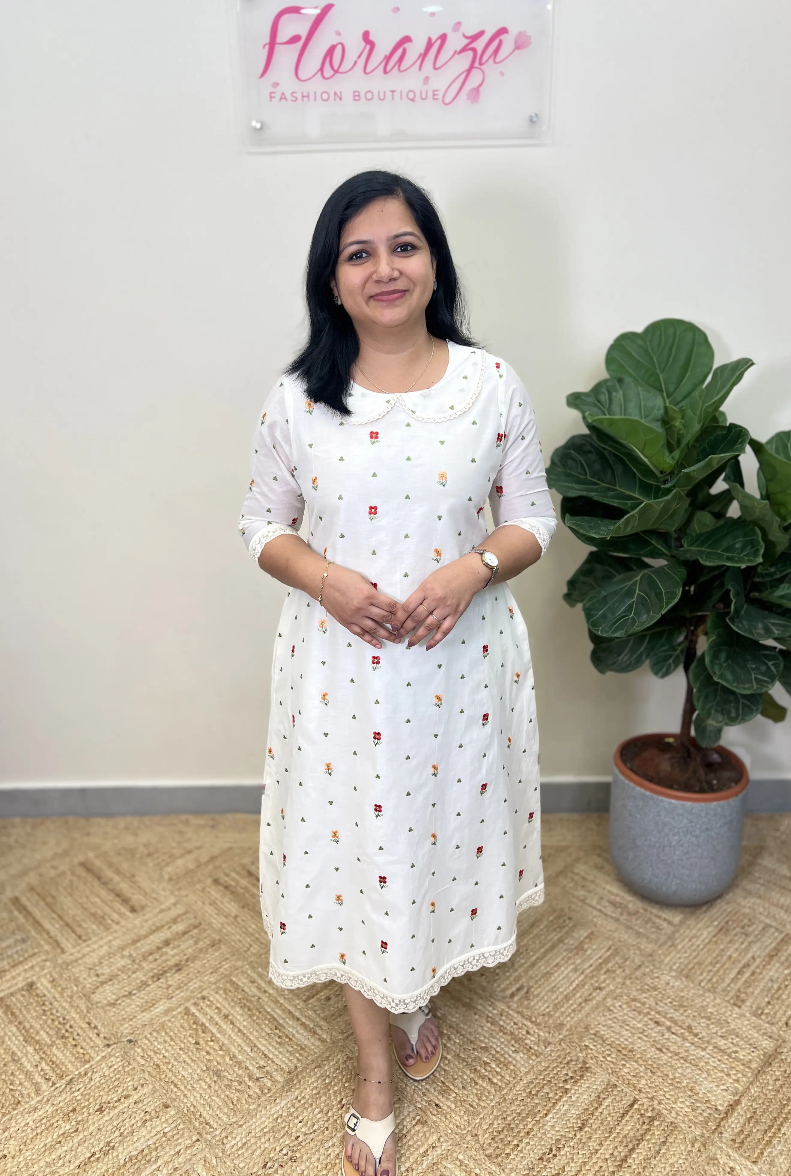 Florista Kurti in Mul-Chanderi with Embroidery - Off-white