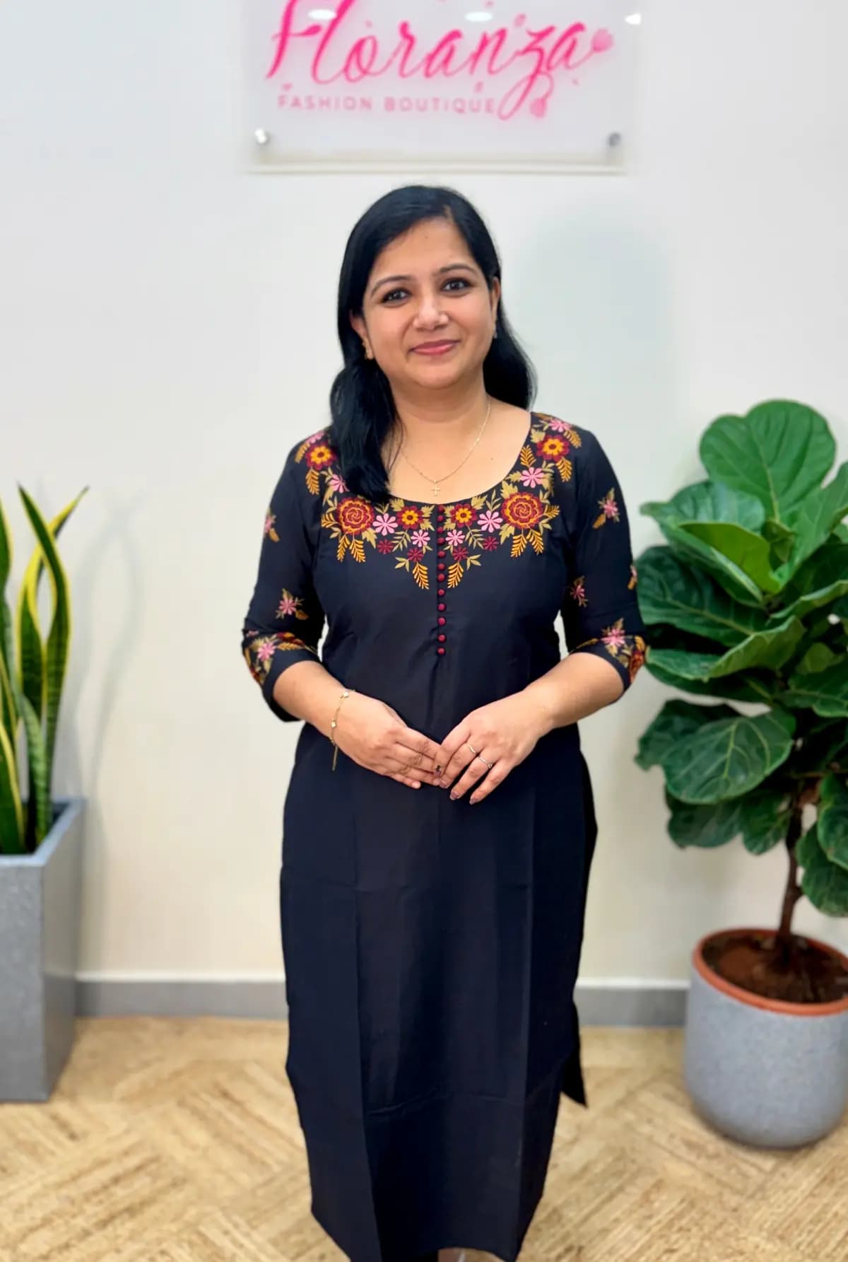 Ready to Dispatch Florique Kurti in Slub Silk- Black