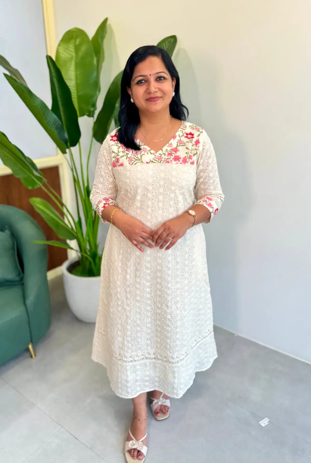 Ready to Dispatch  X-mas Florista Kurti in Hakoba - Flory Bell  Off-White