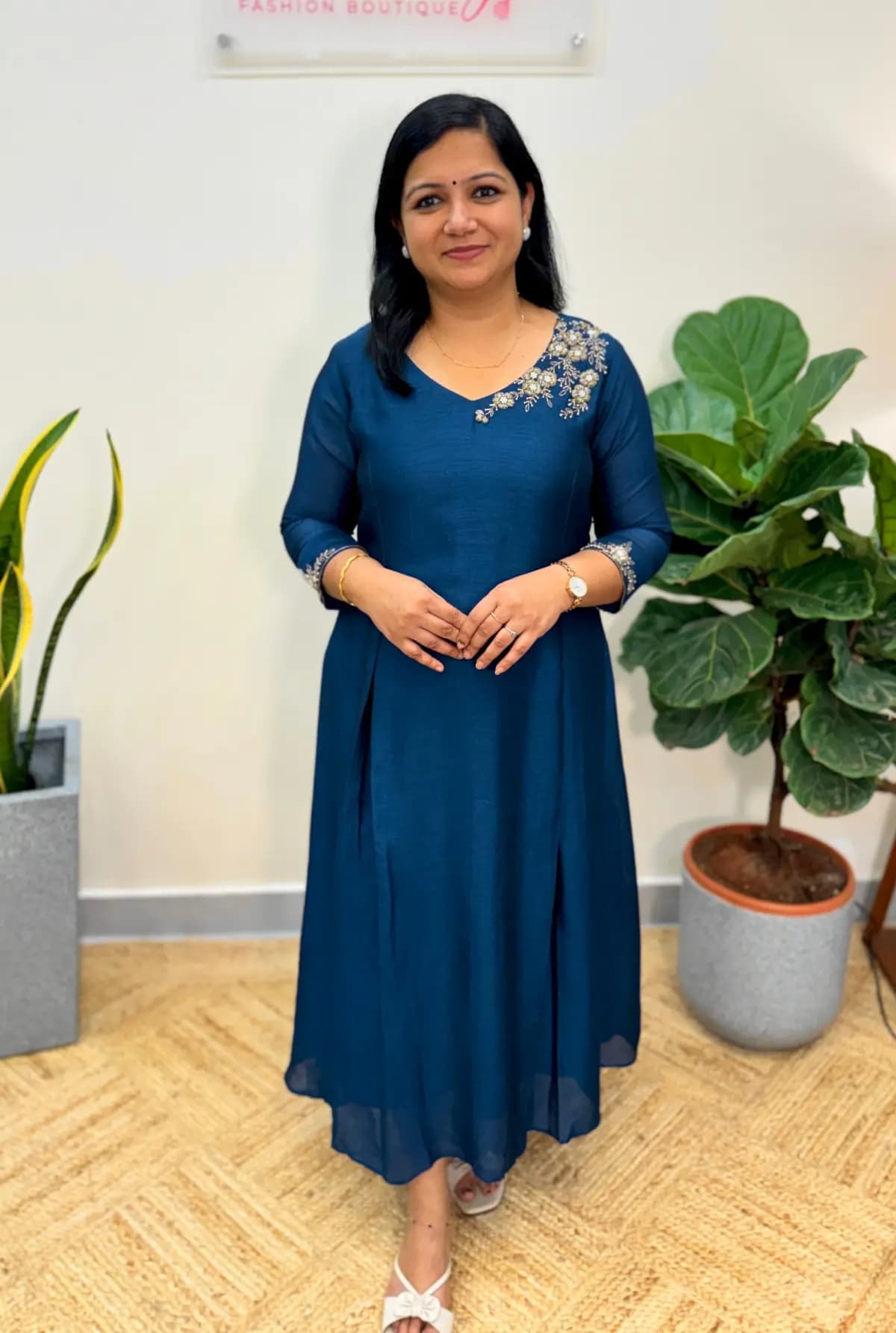 Pre-Book  Handwork Kurti in Soft Silk - Teal Blue