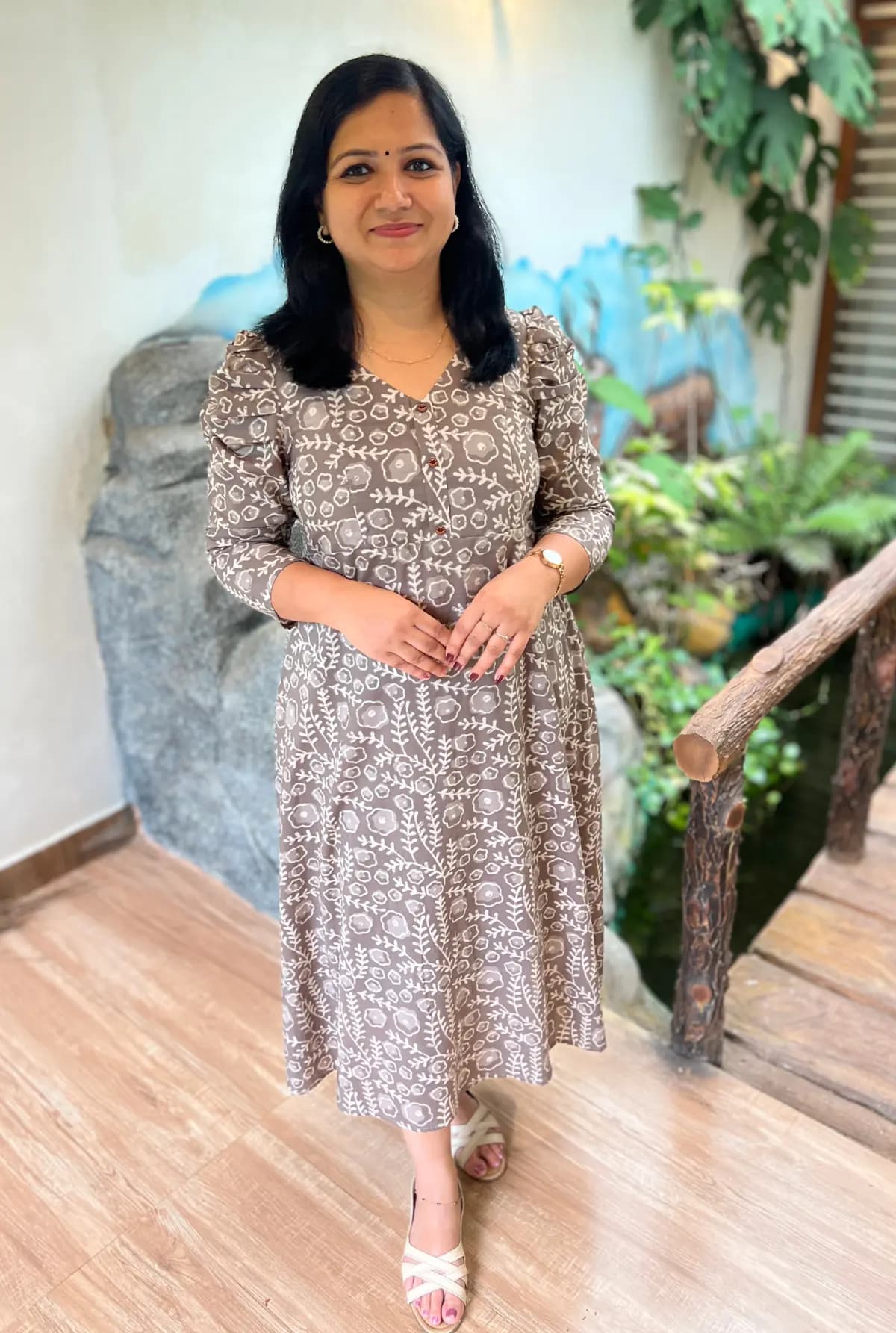 Florista Frock Model Kurti in Cotton - Nude Mud Brown