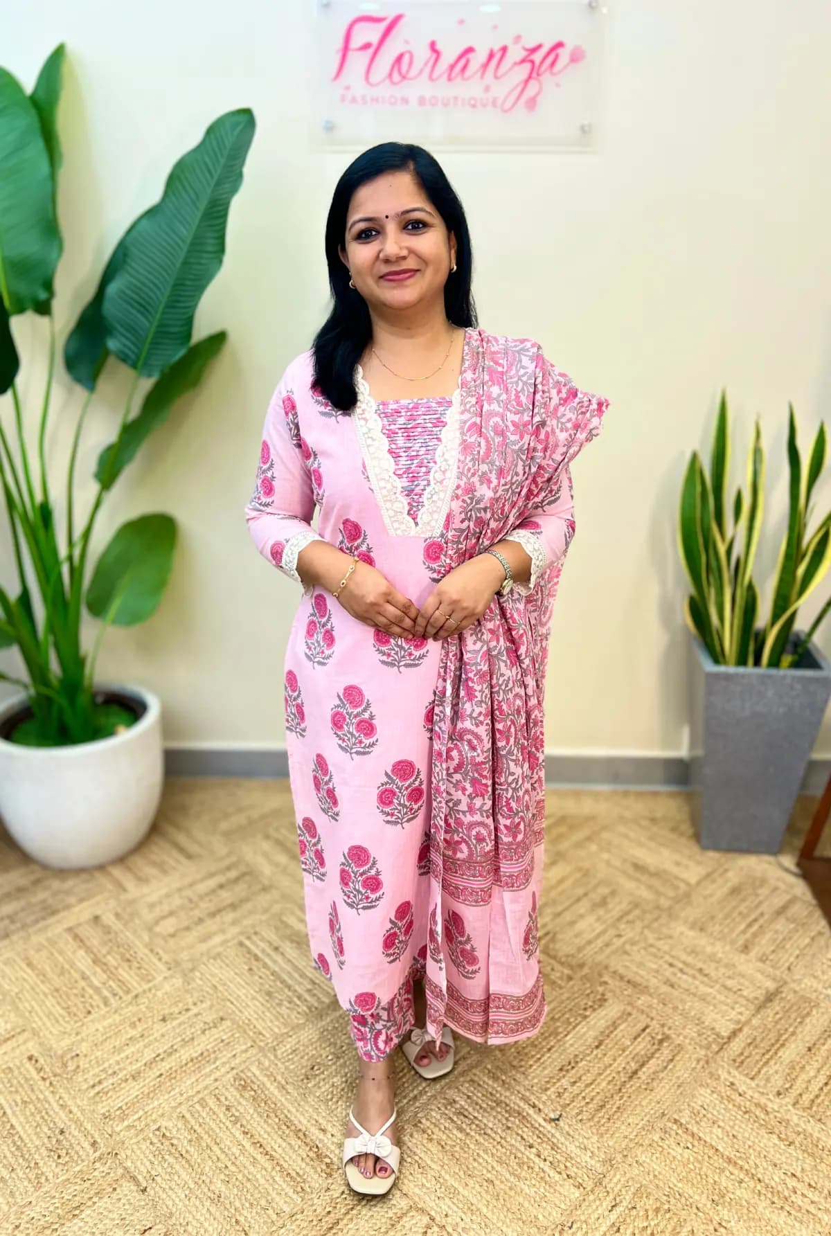 Florista 3 Piece Set in Printed Cotton - Pink