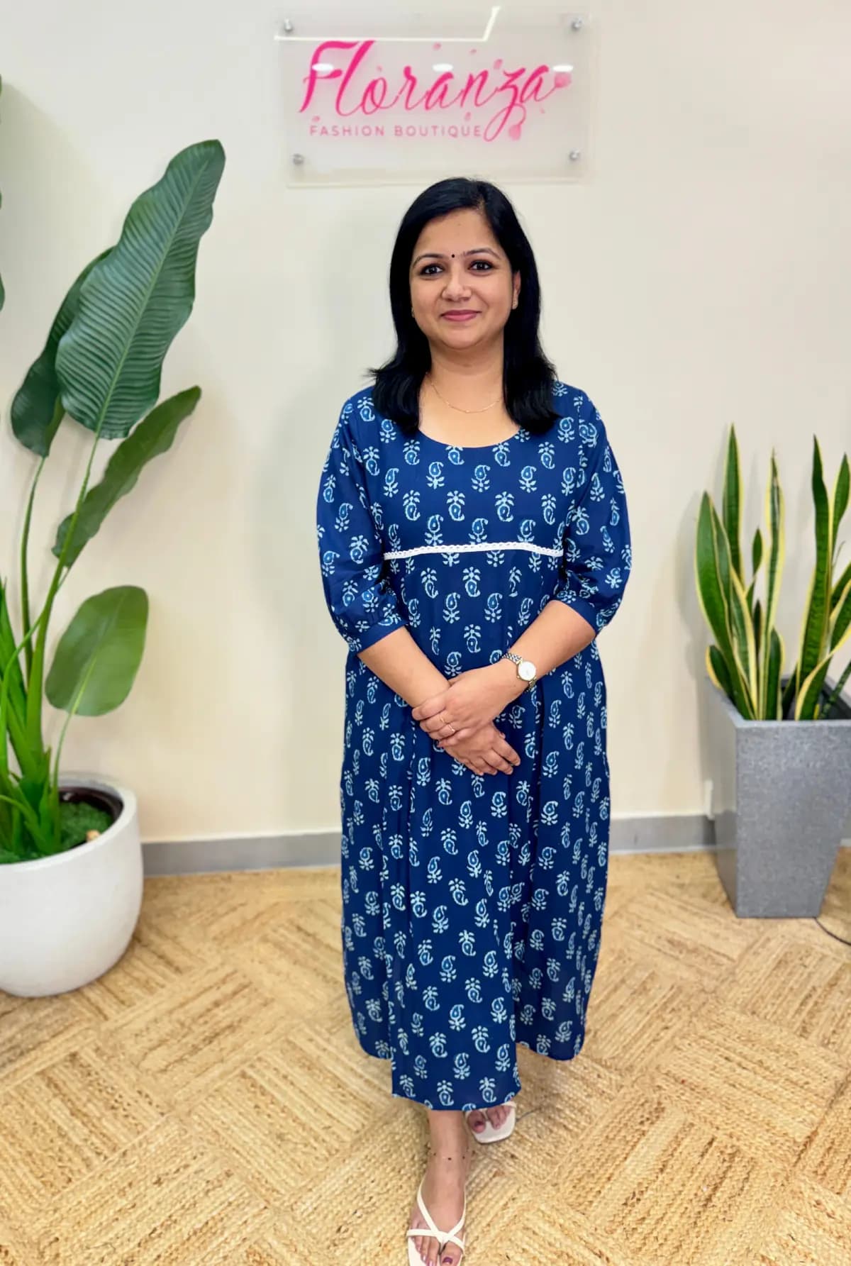 Florista Kurti in Cotton - Indigo