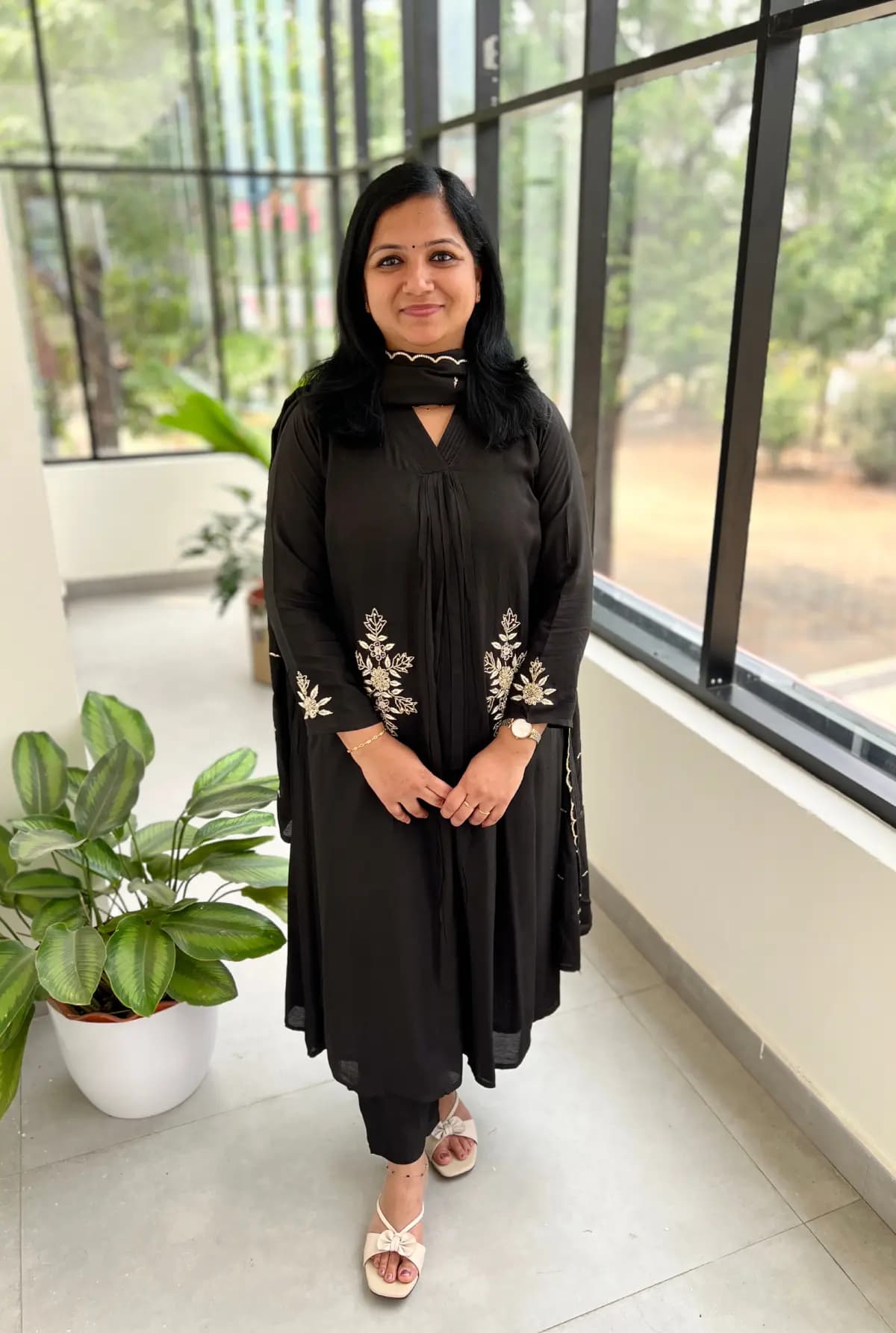 Party Wear 3 Piece Set in Muslin Silk - Black