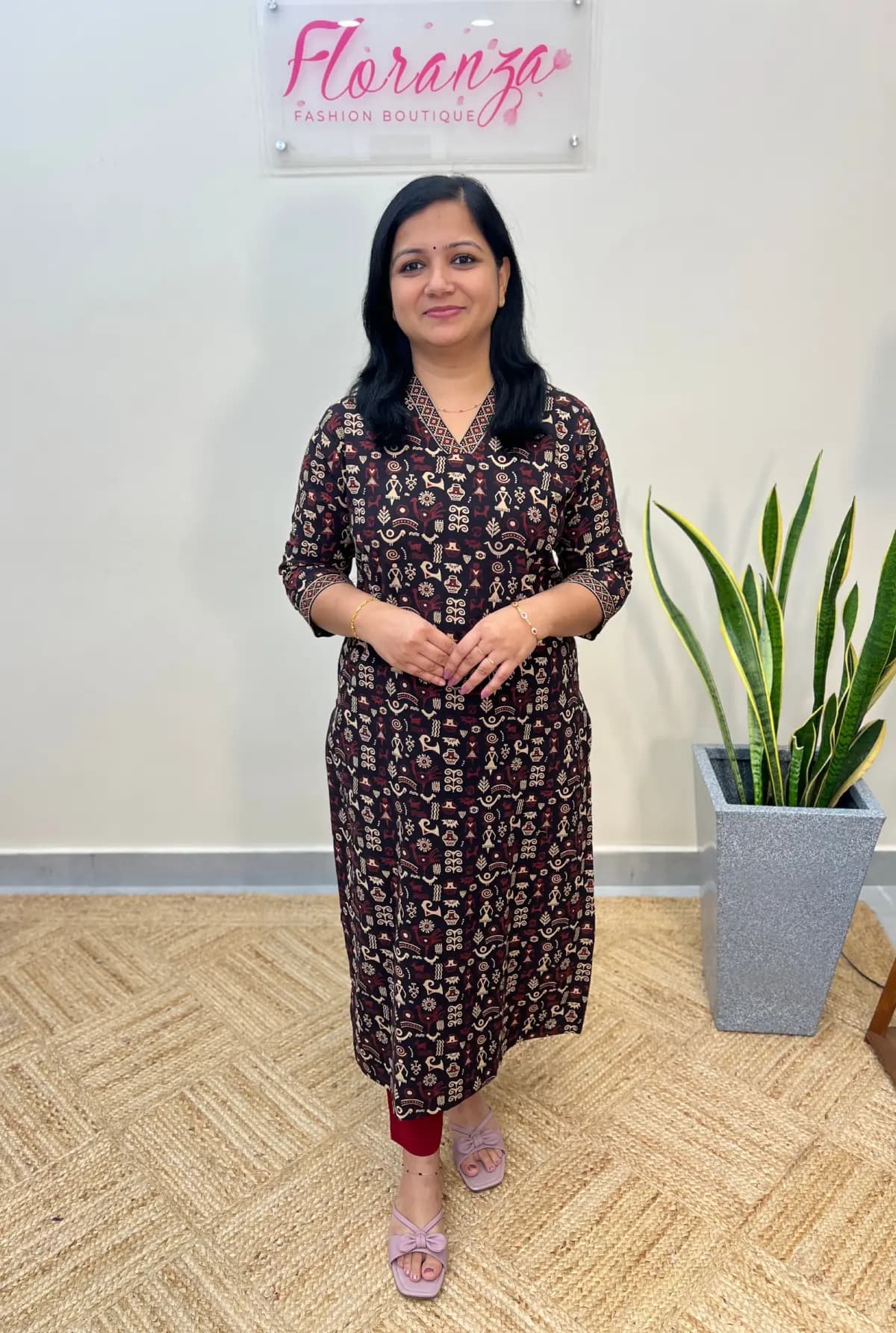 Kurti In Cotton With Block Print - Black