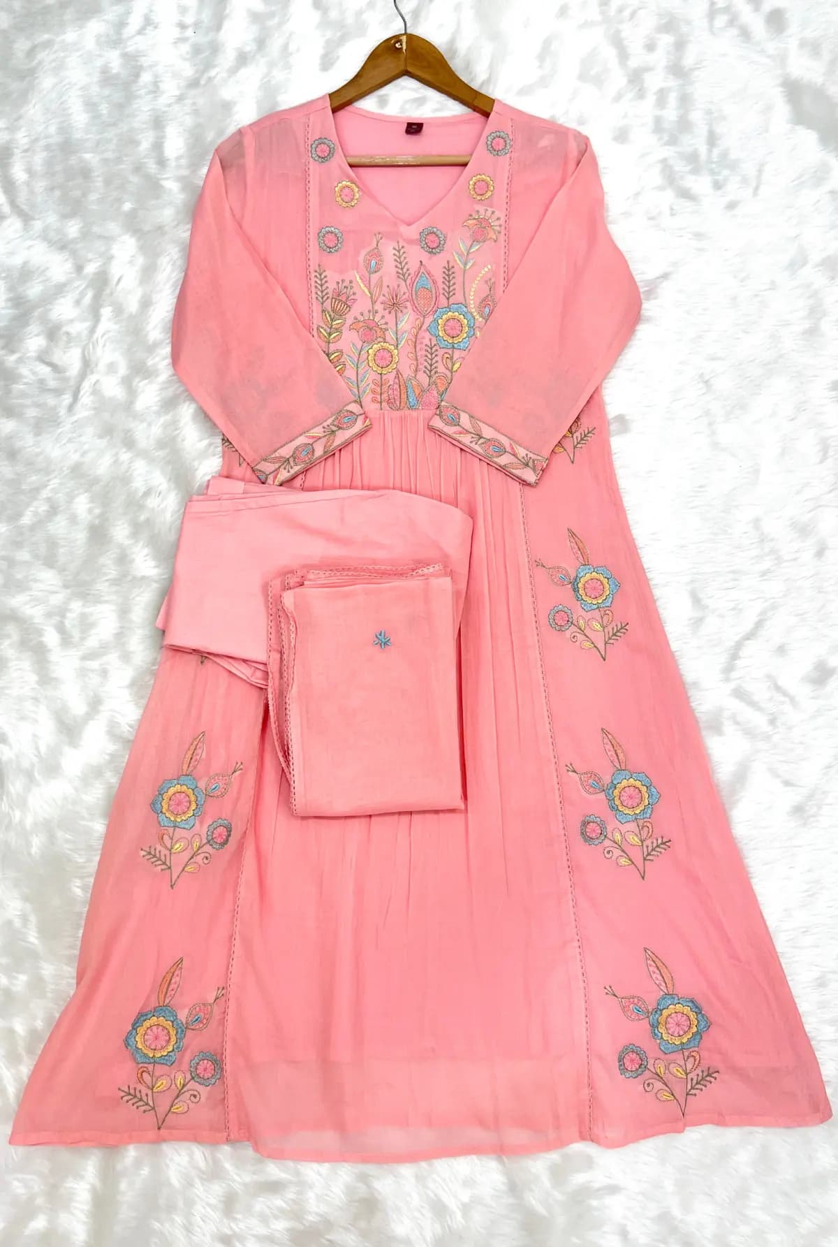 Premium 3 Piece Set In Soft Mul-Cotton - Pinkish Peach