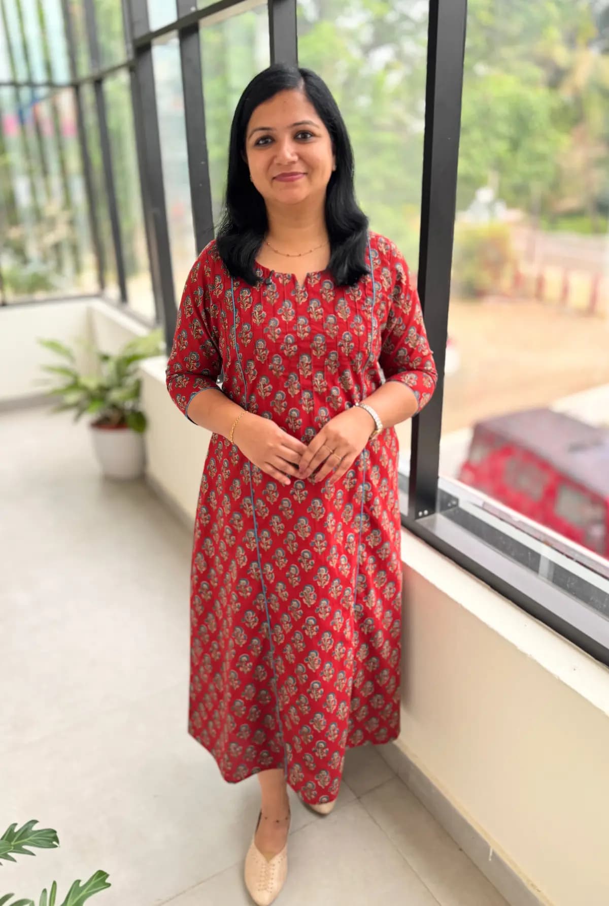 Casual Wear Kurti in Cotton - Brick Red