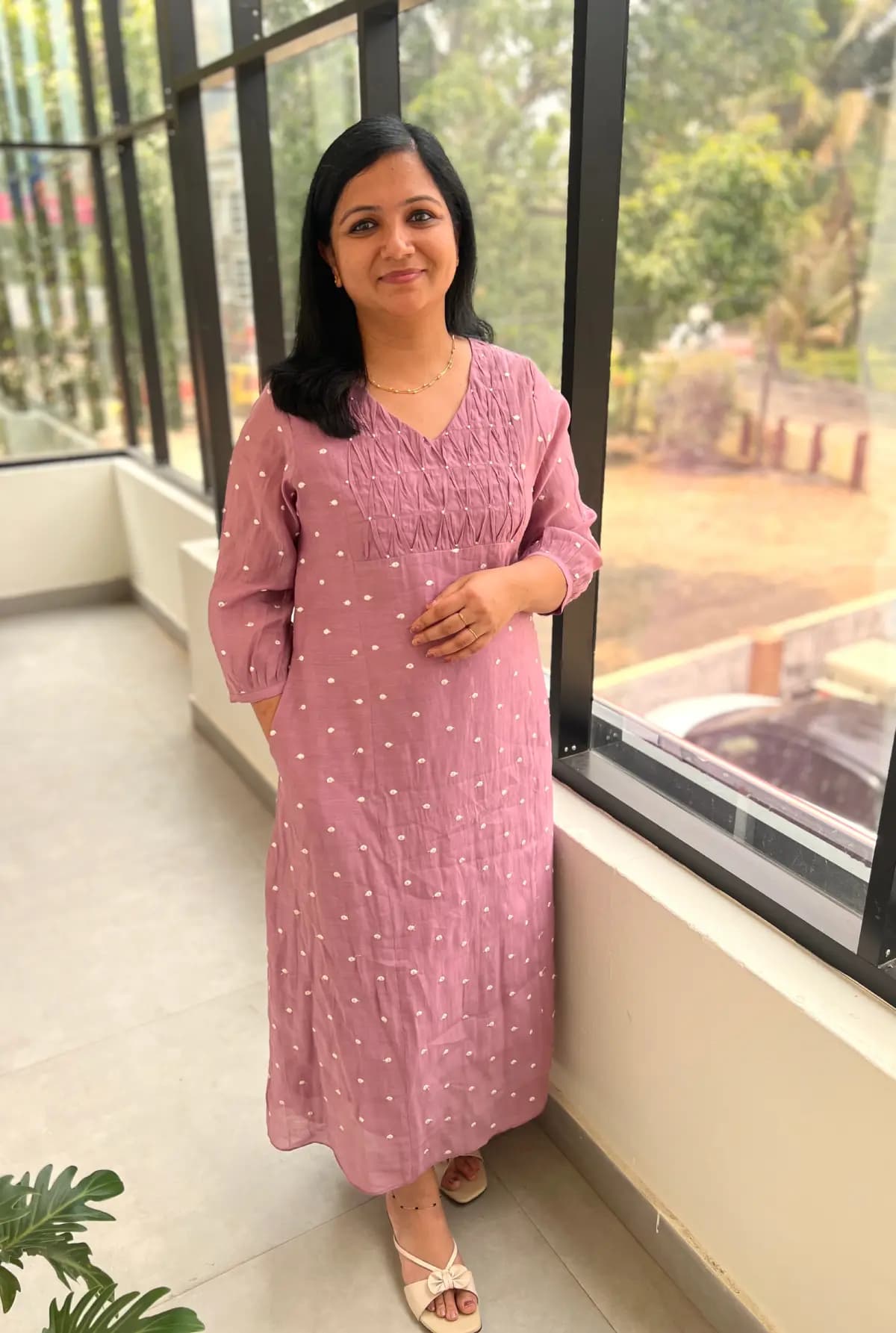 Florista Kurti in Mul-Chanderi - Lilac mix lavender