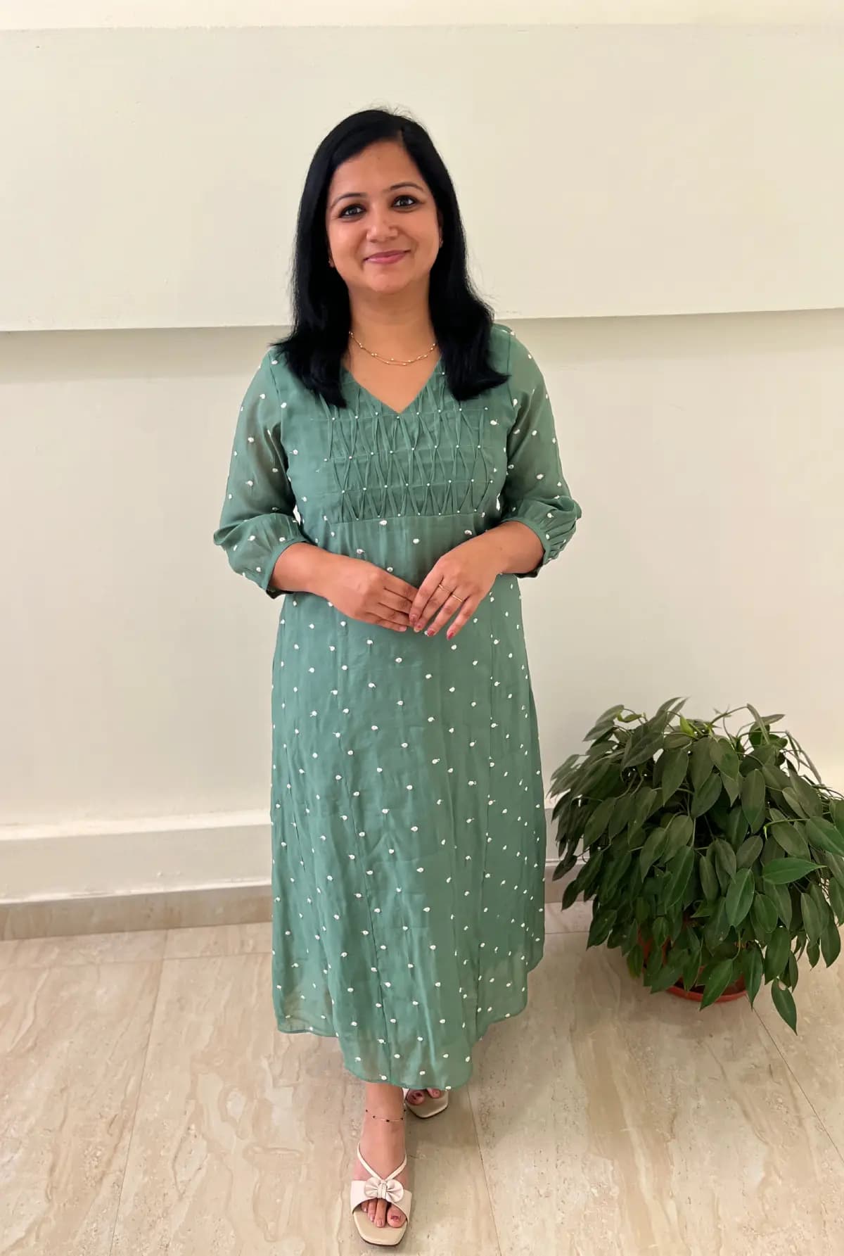 Florista Kurti in Mul-Chanderi -  Pastel Green