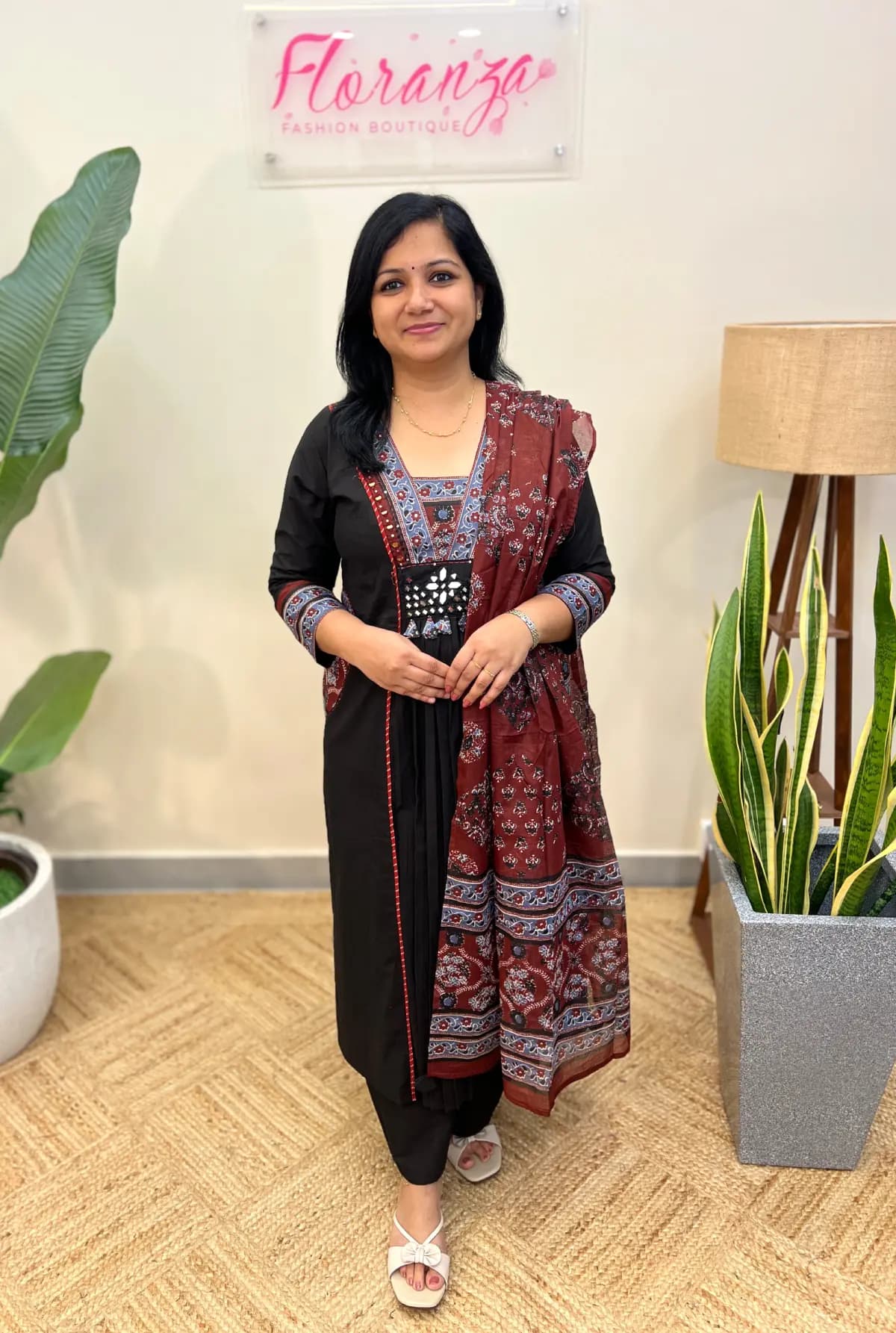 3 Piece Set In Cotton - Black n Dark Maroon